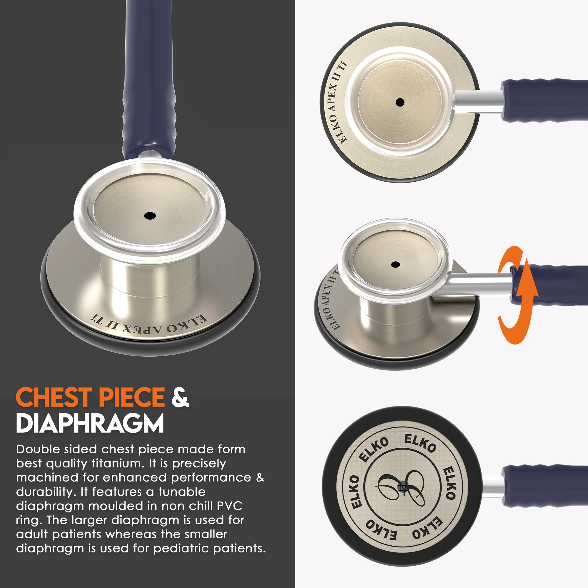 ELKO APEX II Ti Titanium Stethoscope - Natural Titanium - Image 10