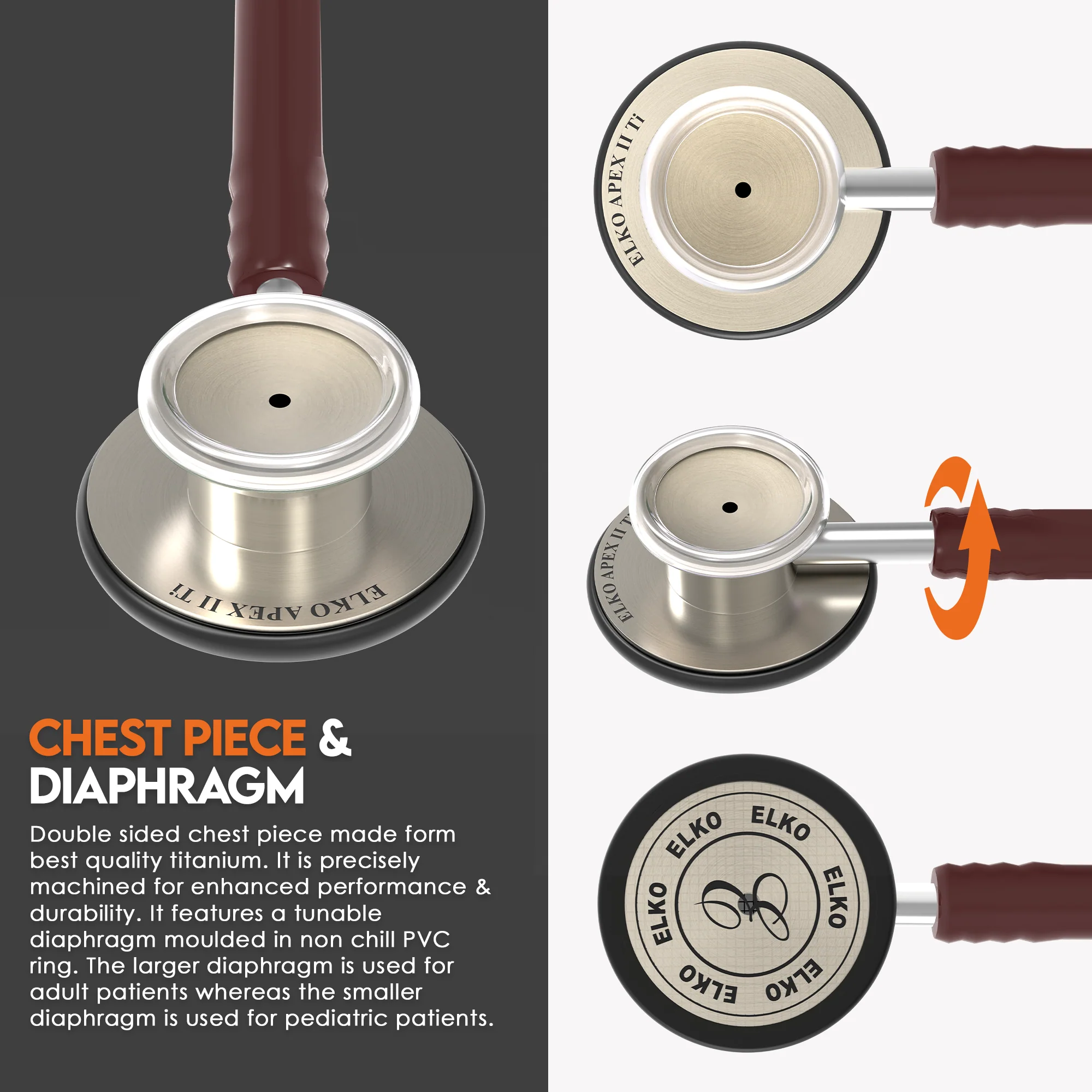 ELKO APEX II Ti Titanium Stethoscope - Natural Titanium - Image 17