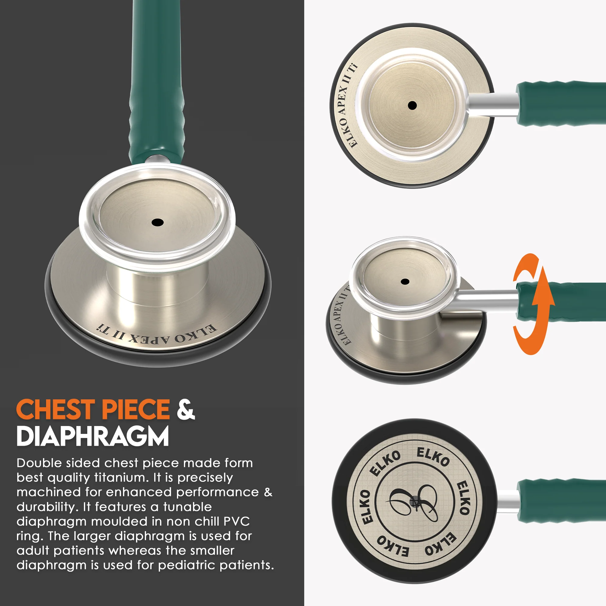 ELKO APEX II Ti Titanium Stethoscope - Natural Titanium - Image 24