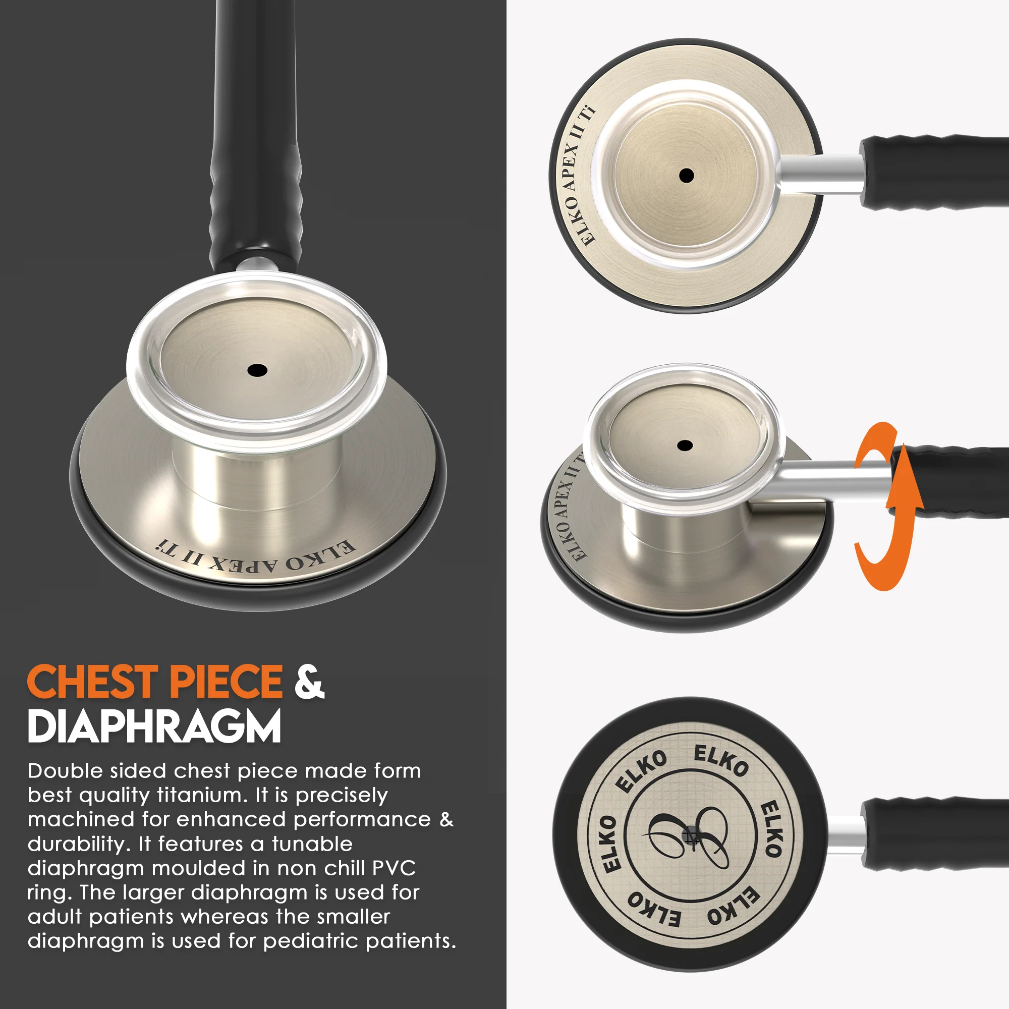 ELKO APEX II Ti Titanium Stethoscope - Natural Titanium - Image 3