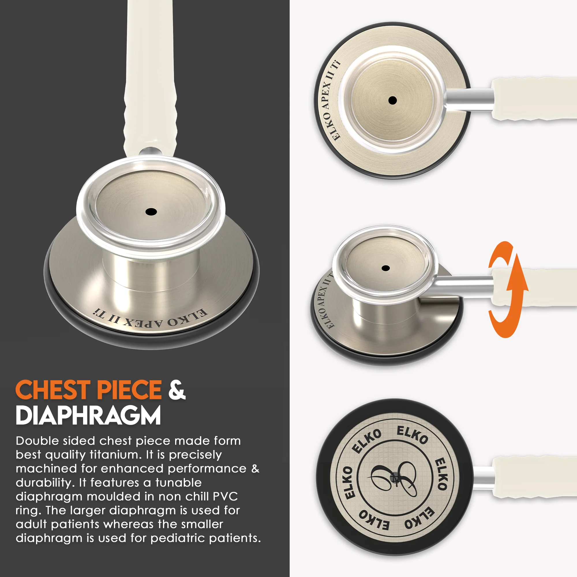 ELKO APEX II Ti Titanium Stethoscope - Natural Titanium - Image 31