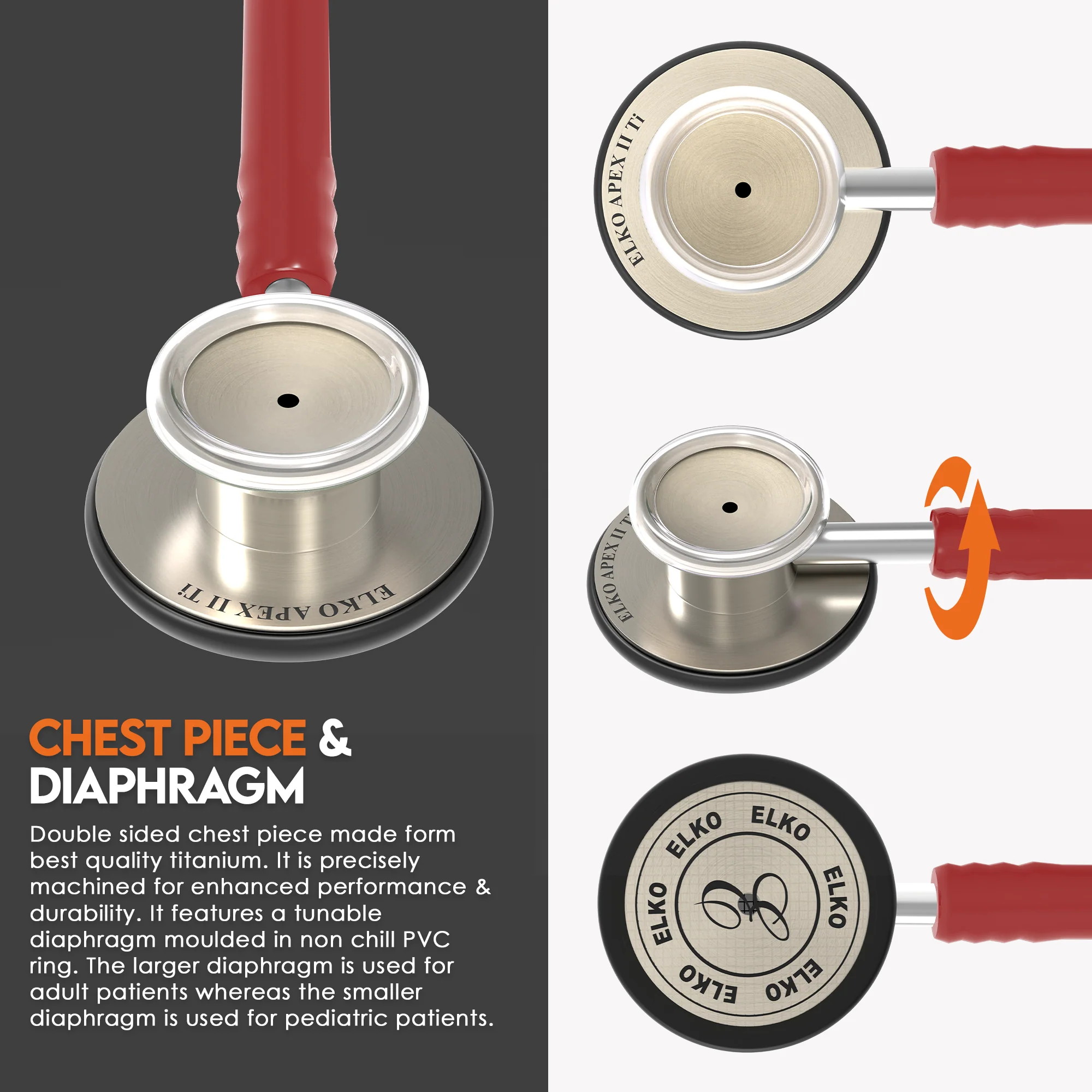 ELKO APEX II Ti Titanium Stethoscope - Natural Titanium - Image 38