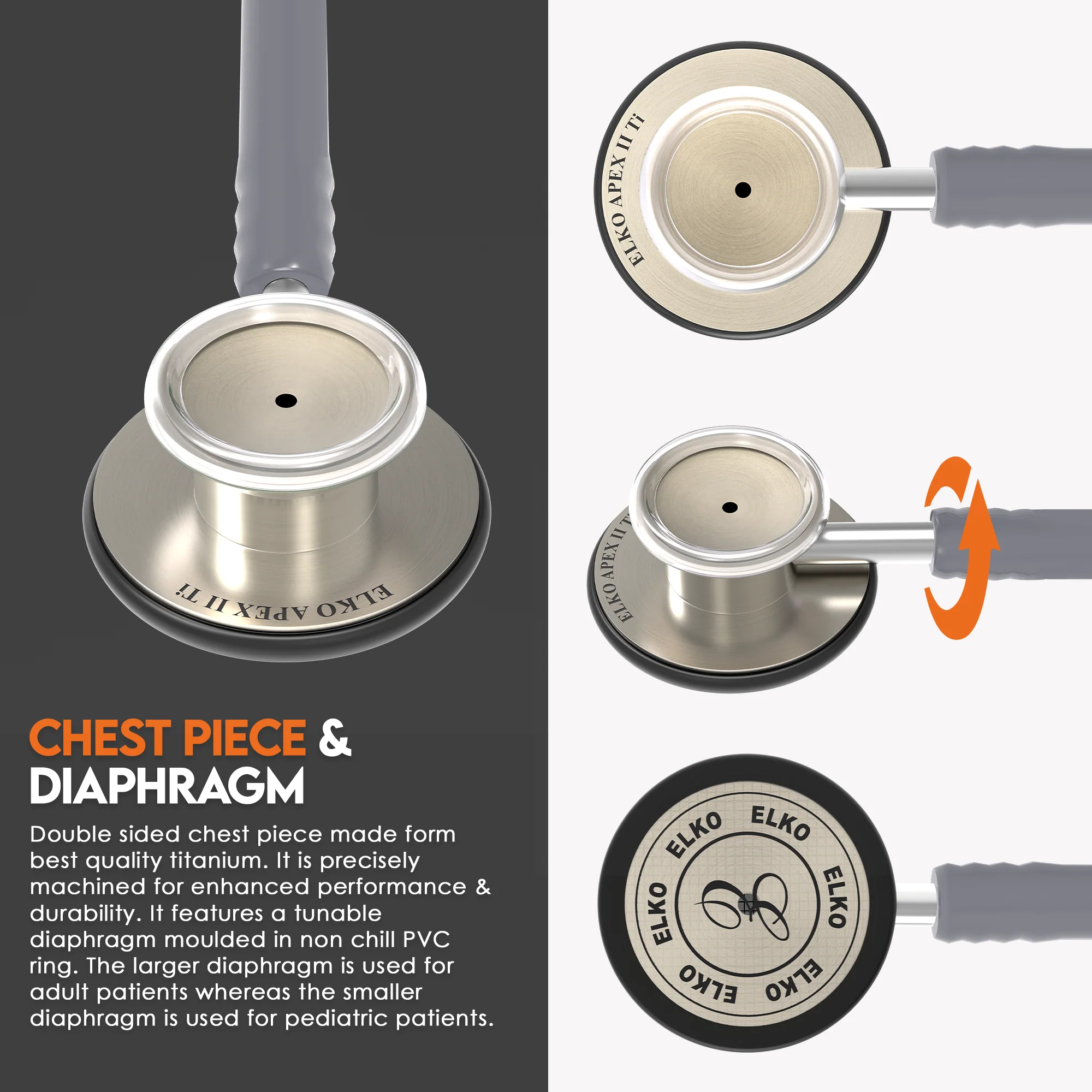 ELKO APEX II Ti Titanium Stethoscope - Natural Titanium - Image 45