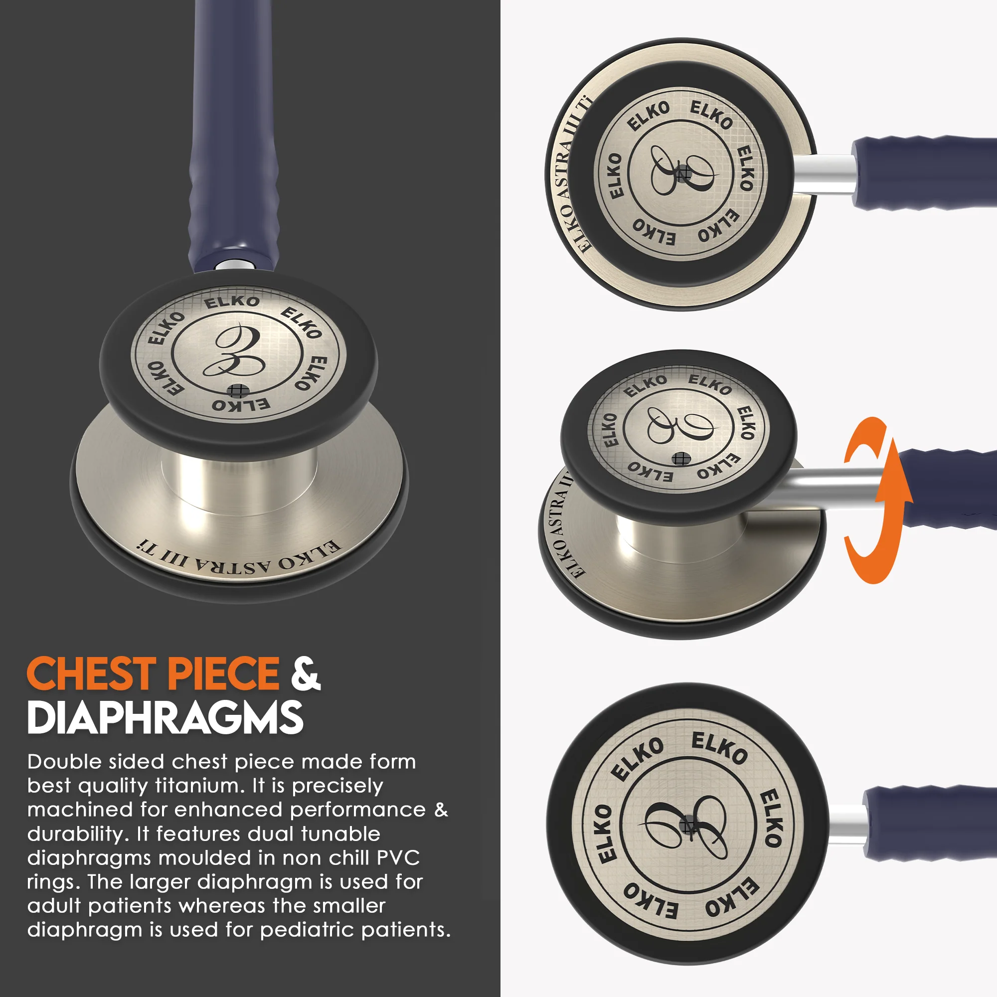 ELKO ASTRA III Ti Titanium Stethoscope - Natural Titanium - Image 10