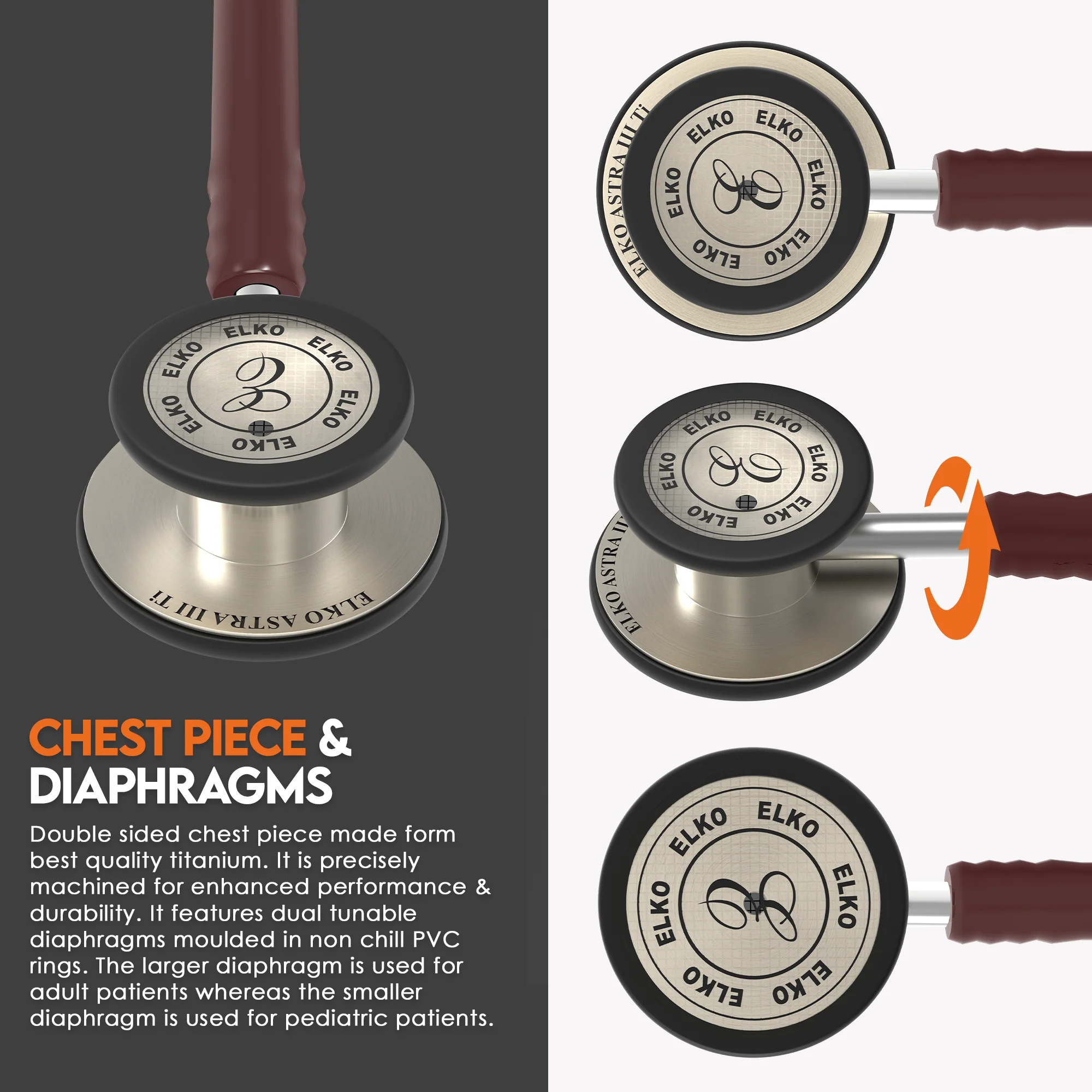 ELKO ASTRA III Ti Titanium Stethoscope - Natural Titanium - Image 17