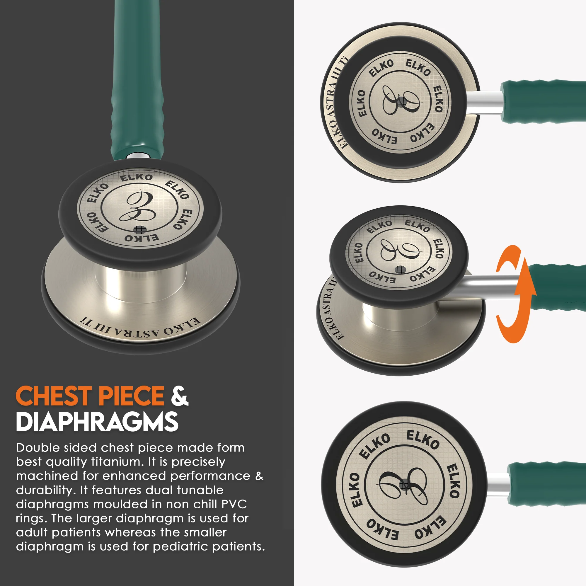 ELKO ASTRA III Ti Titanium Stethoscope - Natural Titanium - Image 24