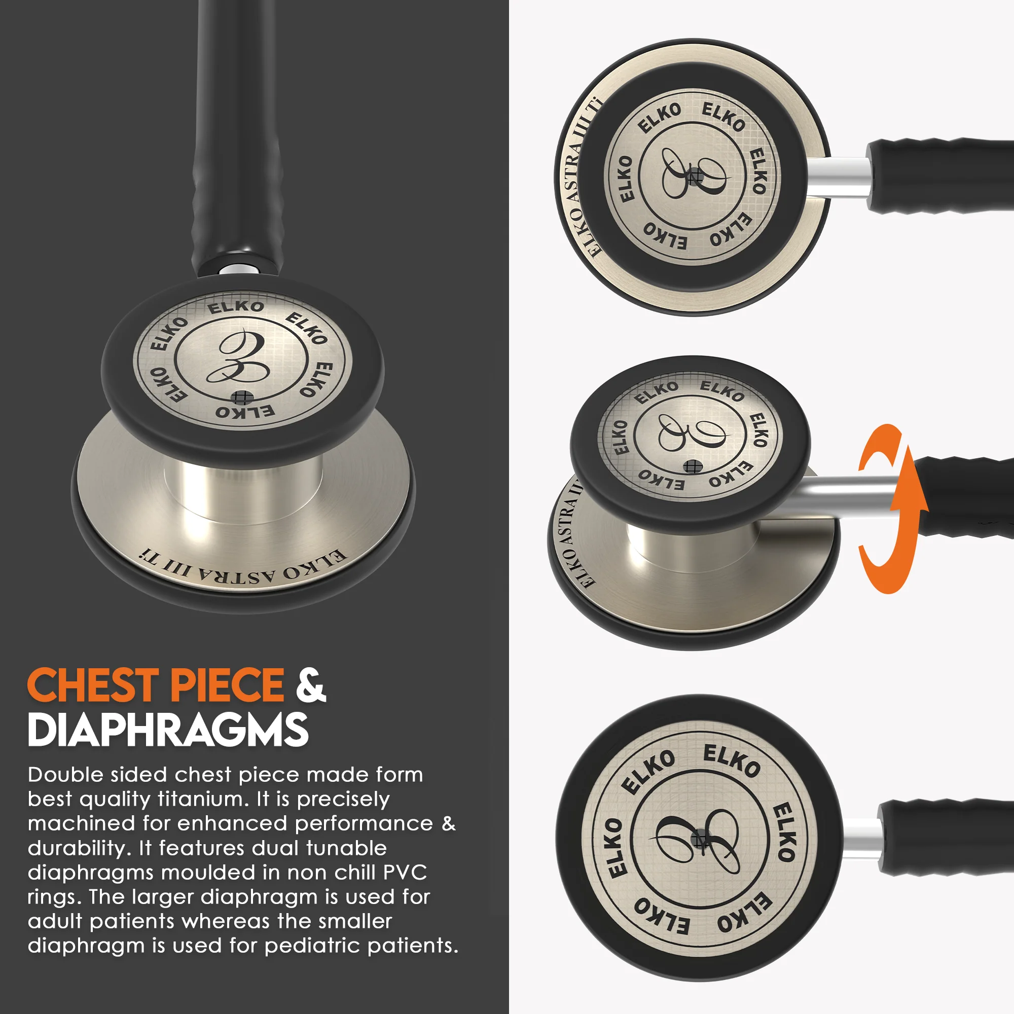 ELKO ASTRA III Ti Titanium Stethoscope - Natural Titanium - Image 3