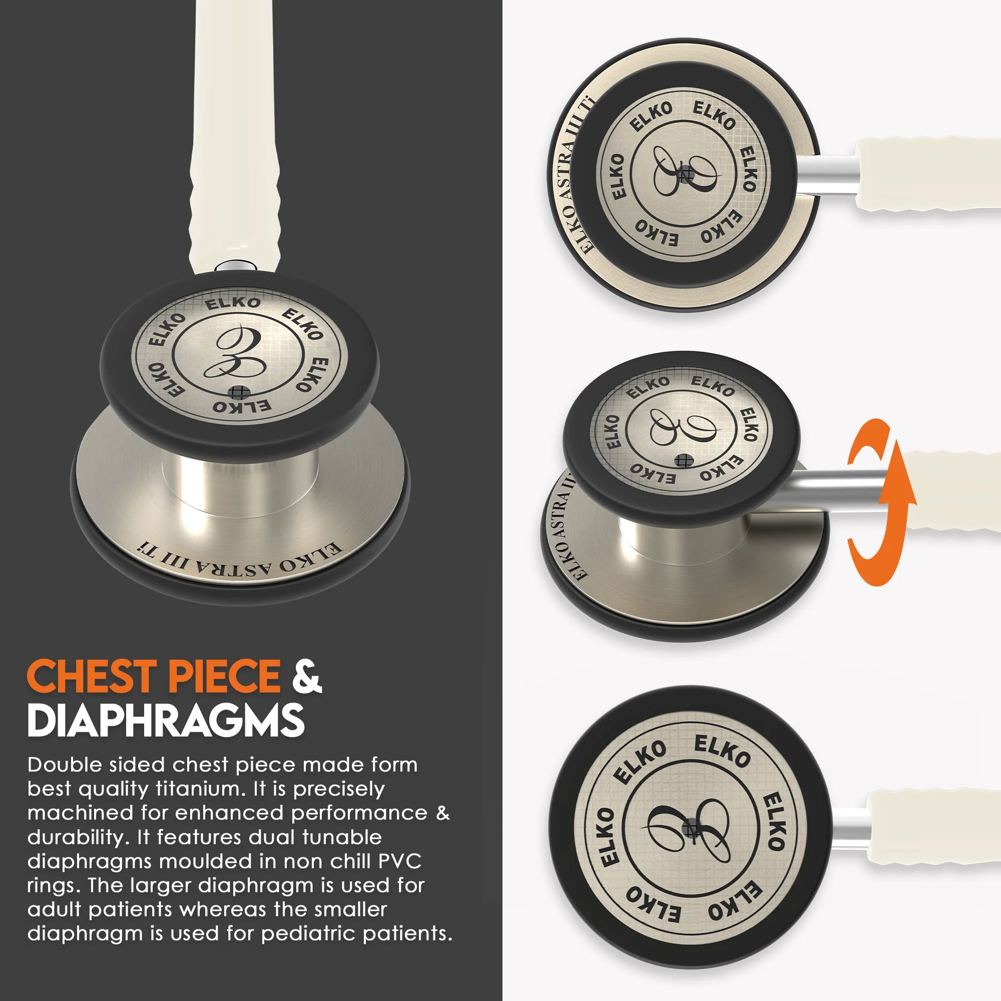 ELKO ASTRA III Ti Titanium Stethoscope - Natural Titanium - Image 31