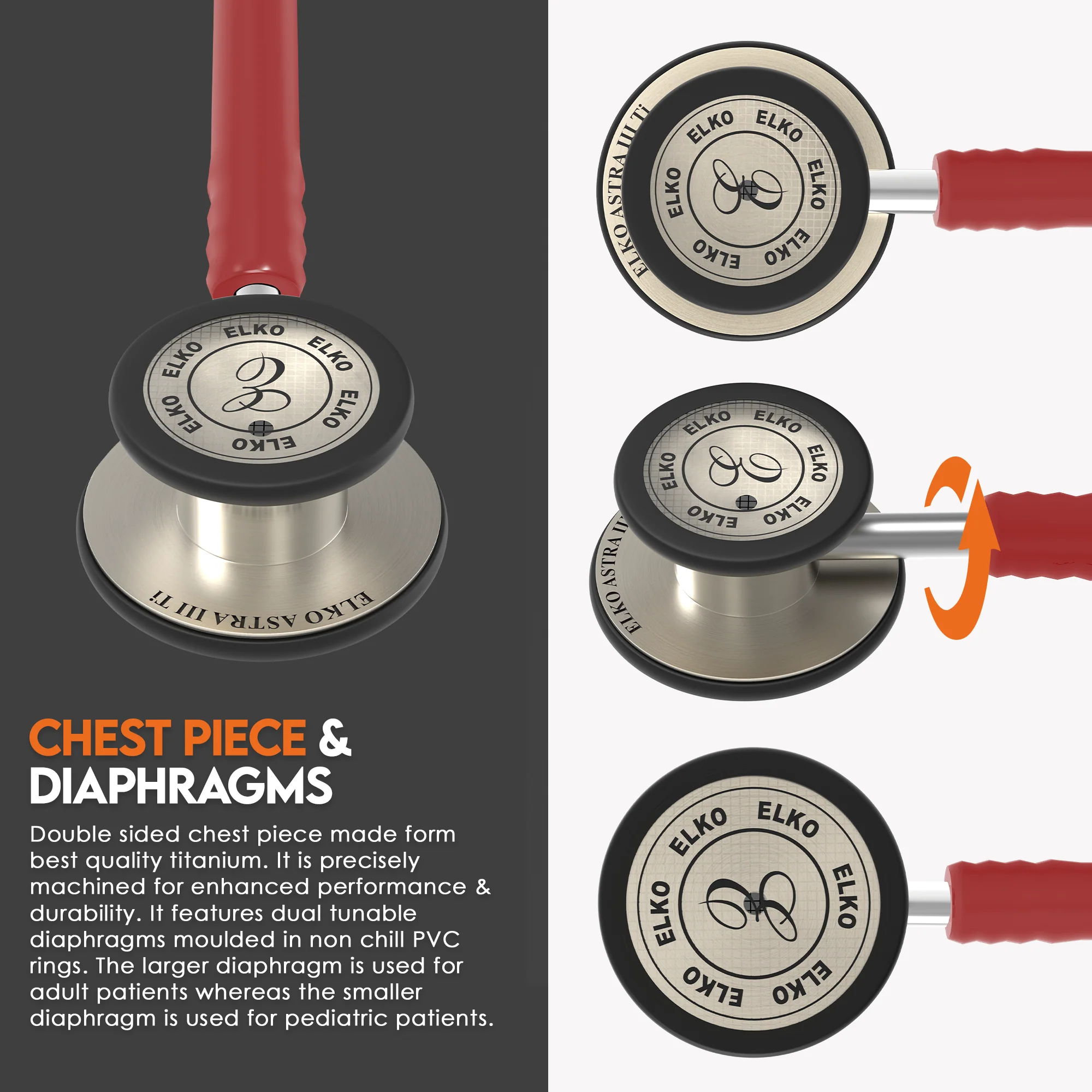 ELKO ASTRA III Ti Titanium Stethoscope - Natural Titanium - Image 38