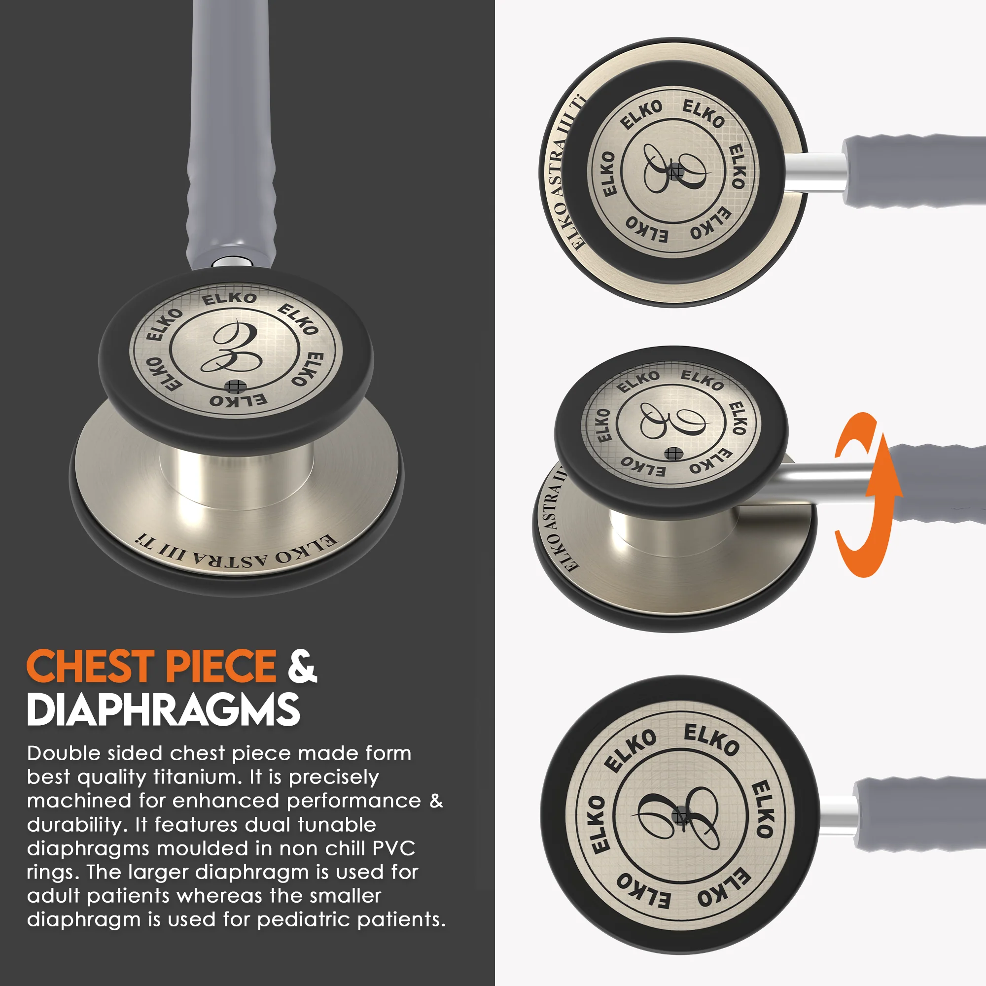 ELKO ASTRA III Ti Titanium Stethoscope - Natural Titanium - Image 45