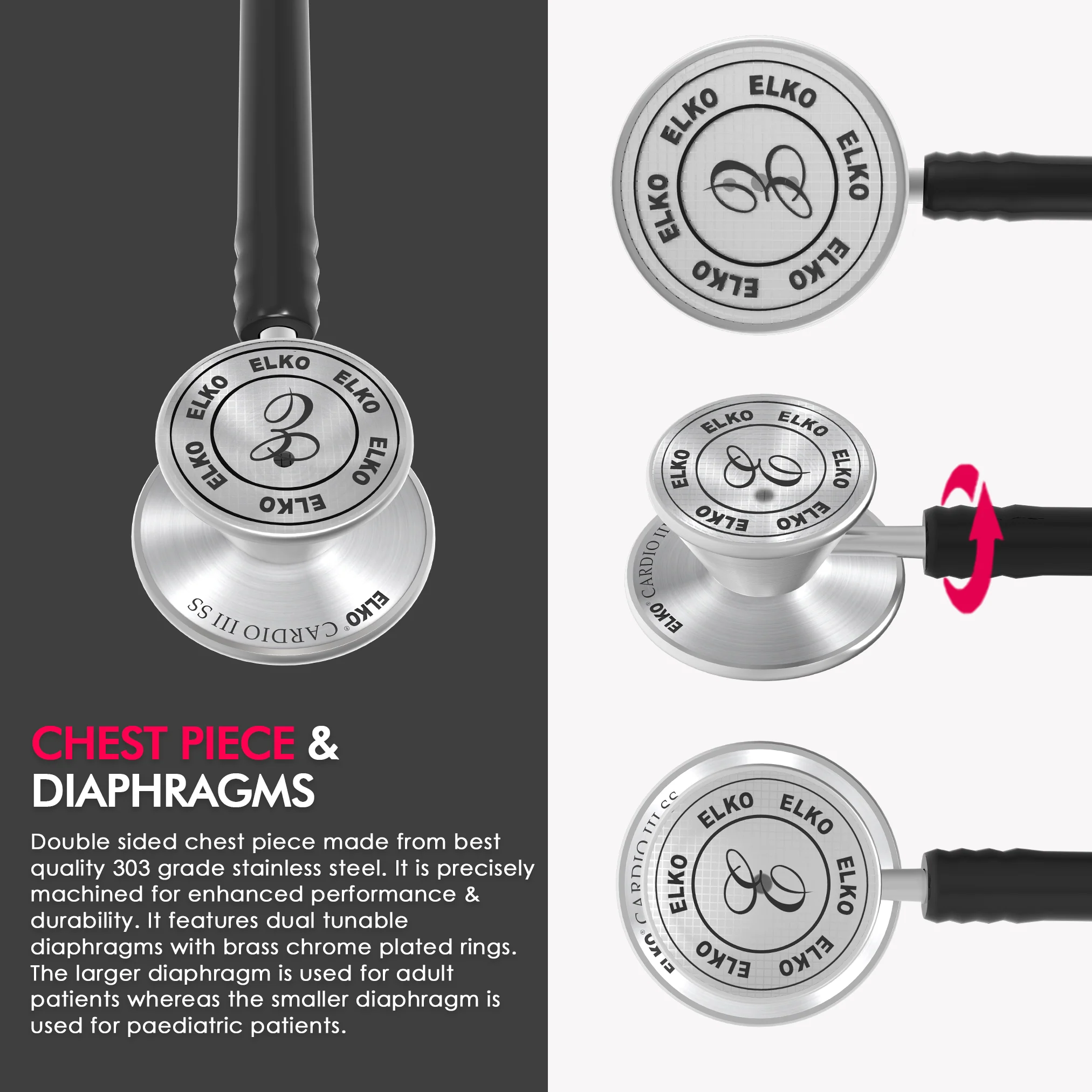ELKO CARDIO III SS Stainless Steel Stethoscope - Image 16