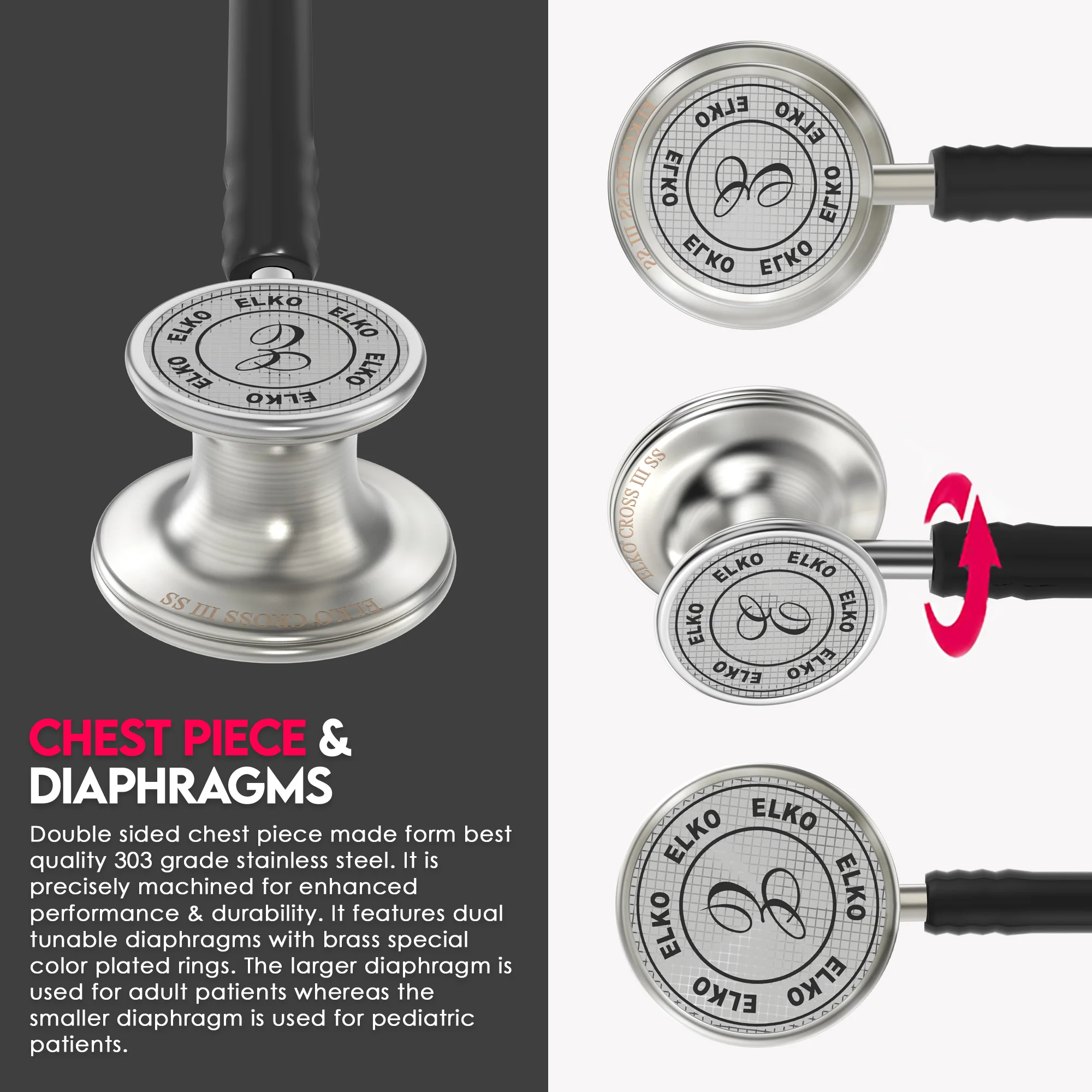 ELKO CROSS III SS Stainless Steel Stethoscope - Natural Steel - Image 12