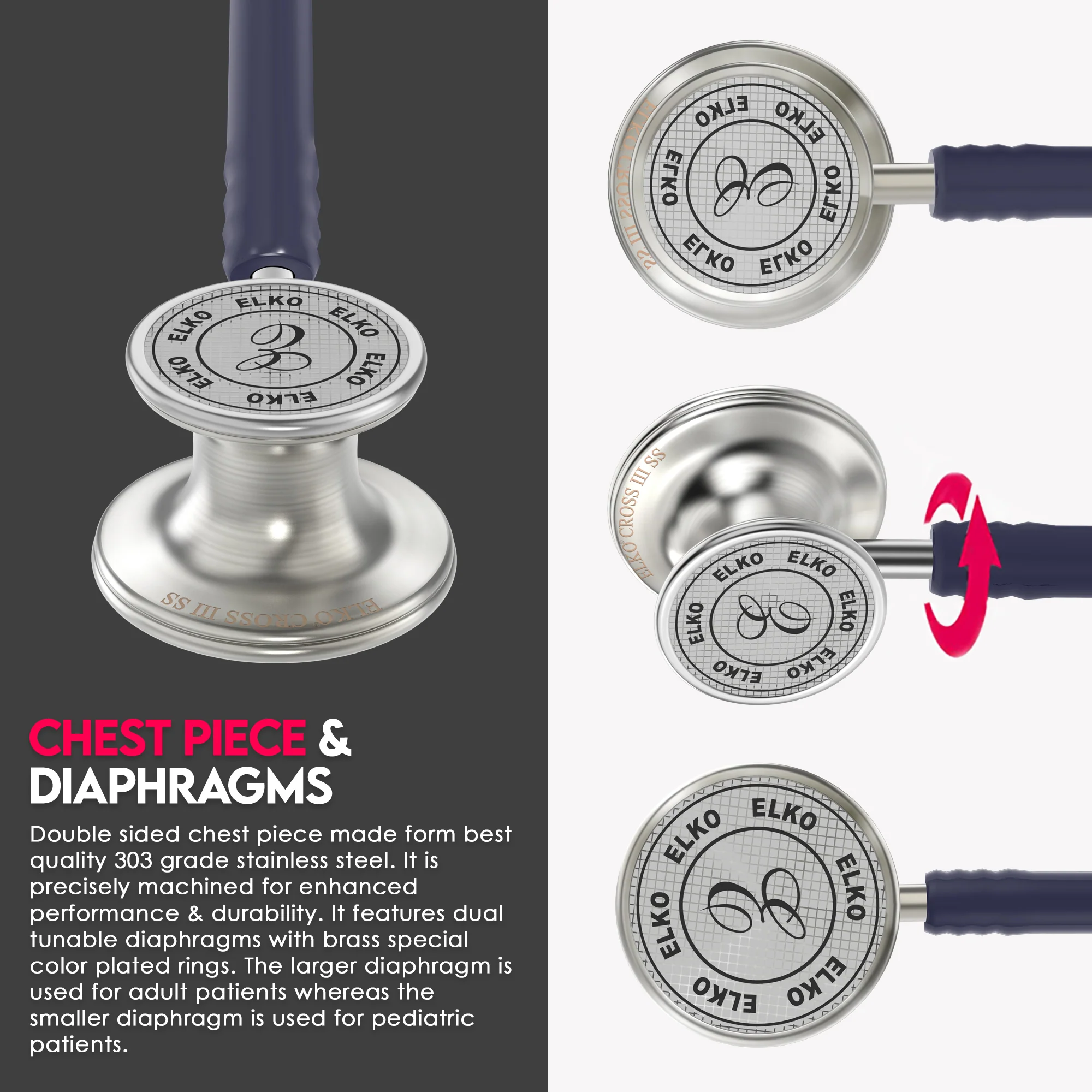 ELKO CROSS III SS Stainless Steel Stethoscope - Natural Steel - Image 19