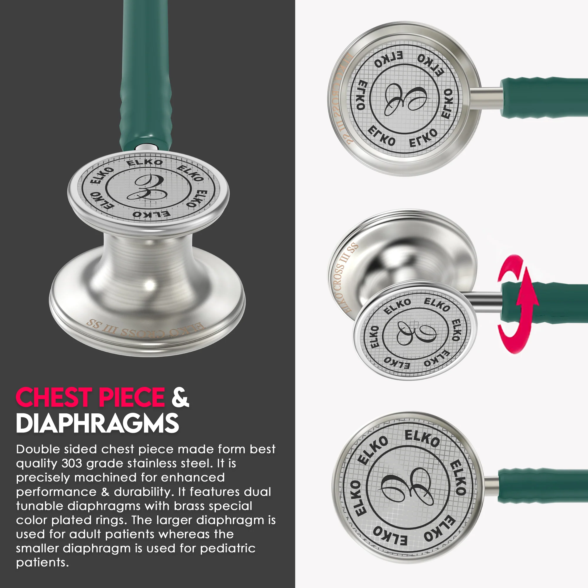 ELKO CROSS III SS Stainless Steel Stethoscope - Natural Steel - Image 33
