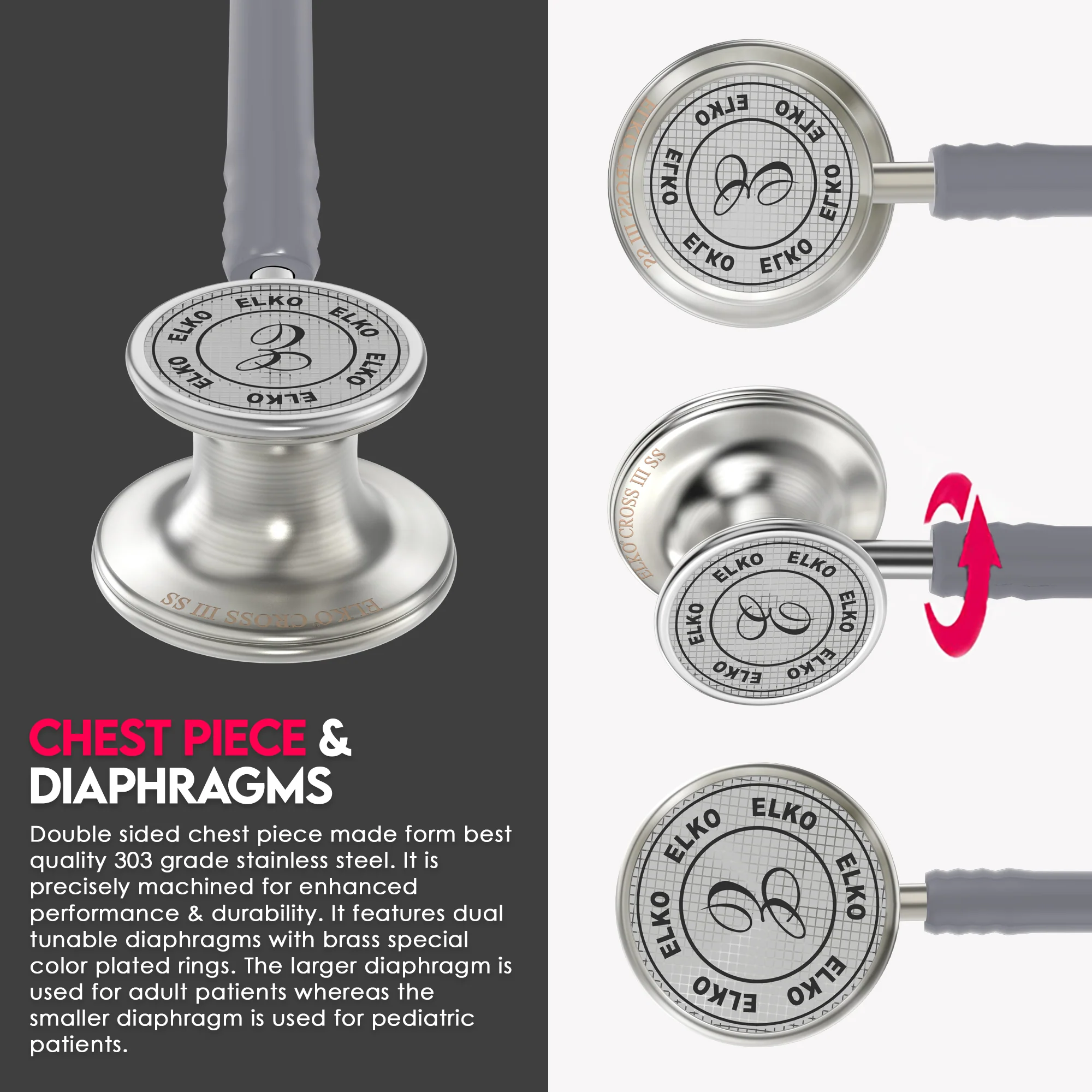 ELKO CROSS III SS Stainless Steel Stethoscope - Natural Steel - Image 40