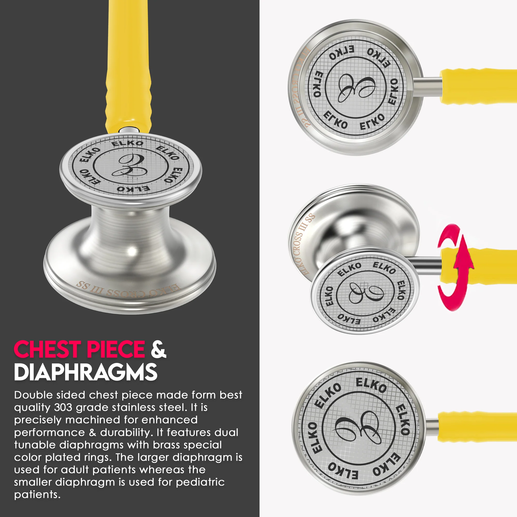 ELKO CROSS III SS Stainless Steel Stethoscope - Natural Steel - Image 55
