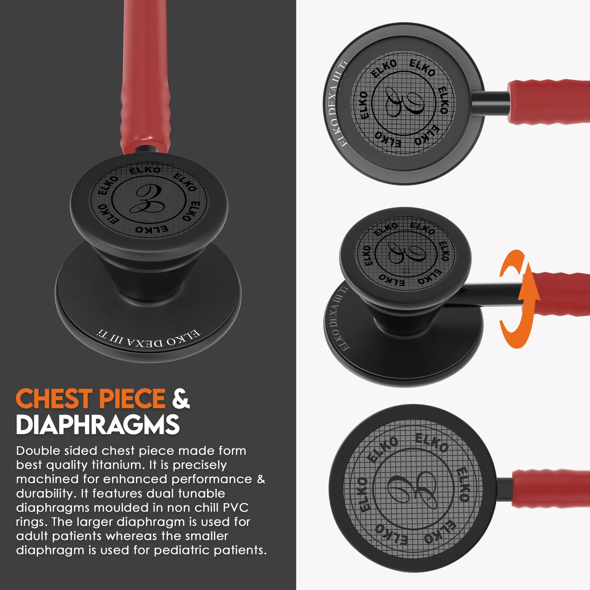 ELKO DEXA III Ti Titanium Stethoscope - Black Edition - Image 17