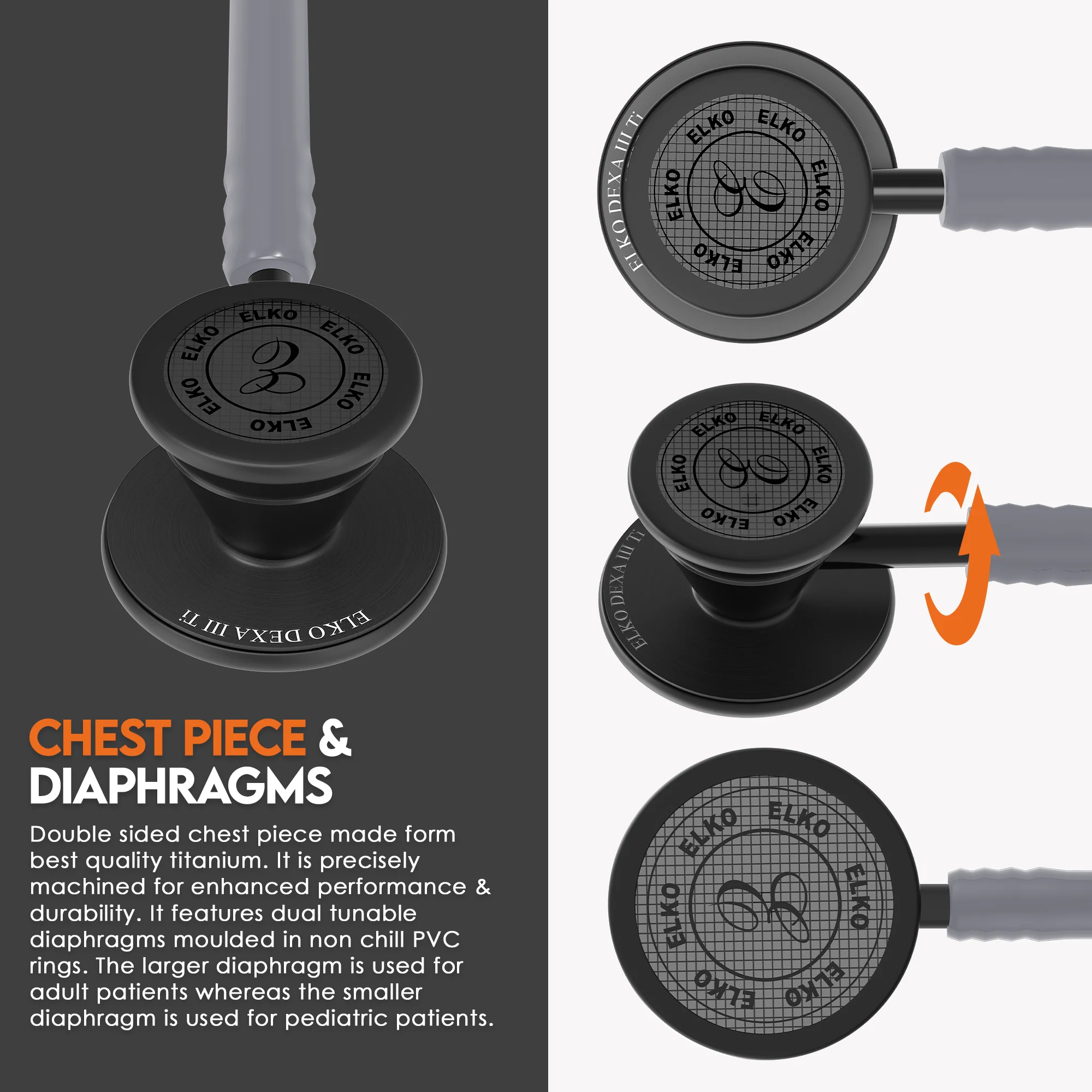 ELKO DEXA III Ti Titanium Stethoscope - Black Edition - Image 23