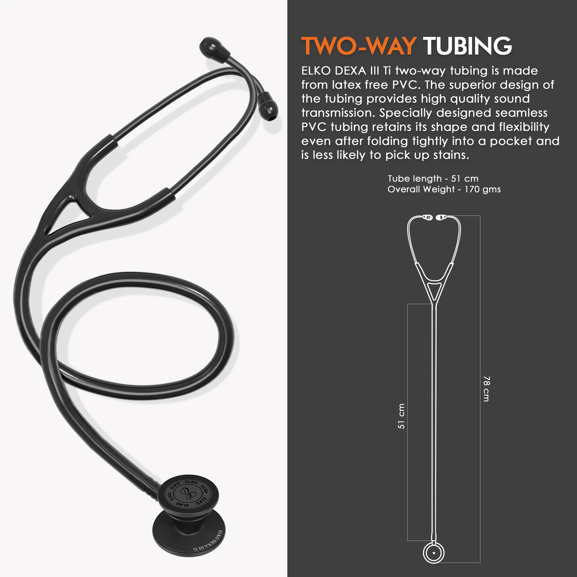 ELKO DEXA III Ti Titanium Stethoscope - Black Edition - Image 3