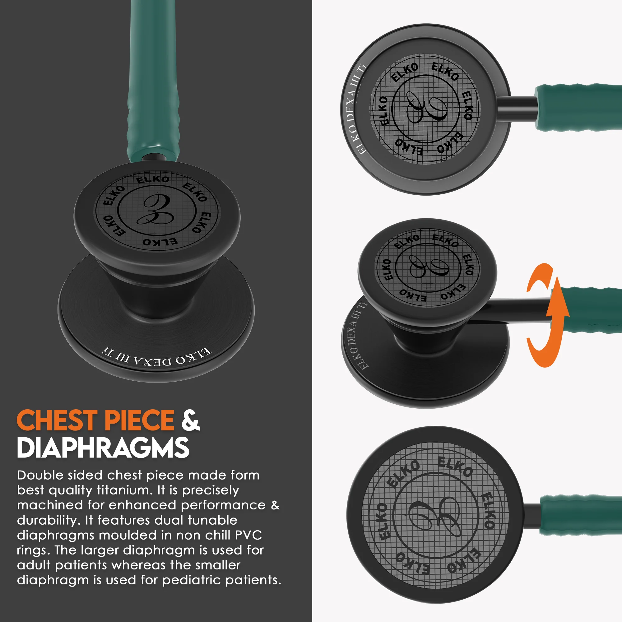 ELKO DEXA III Ti Titanium Stethoscope - Black Edition - Image 34