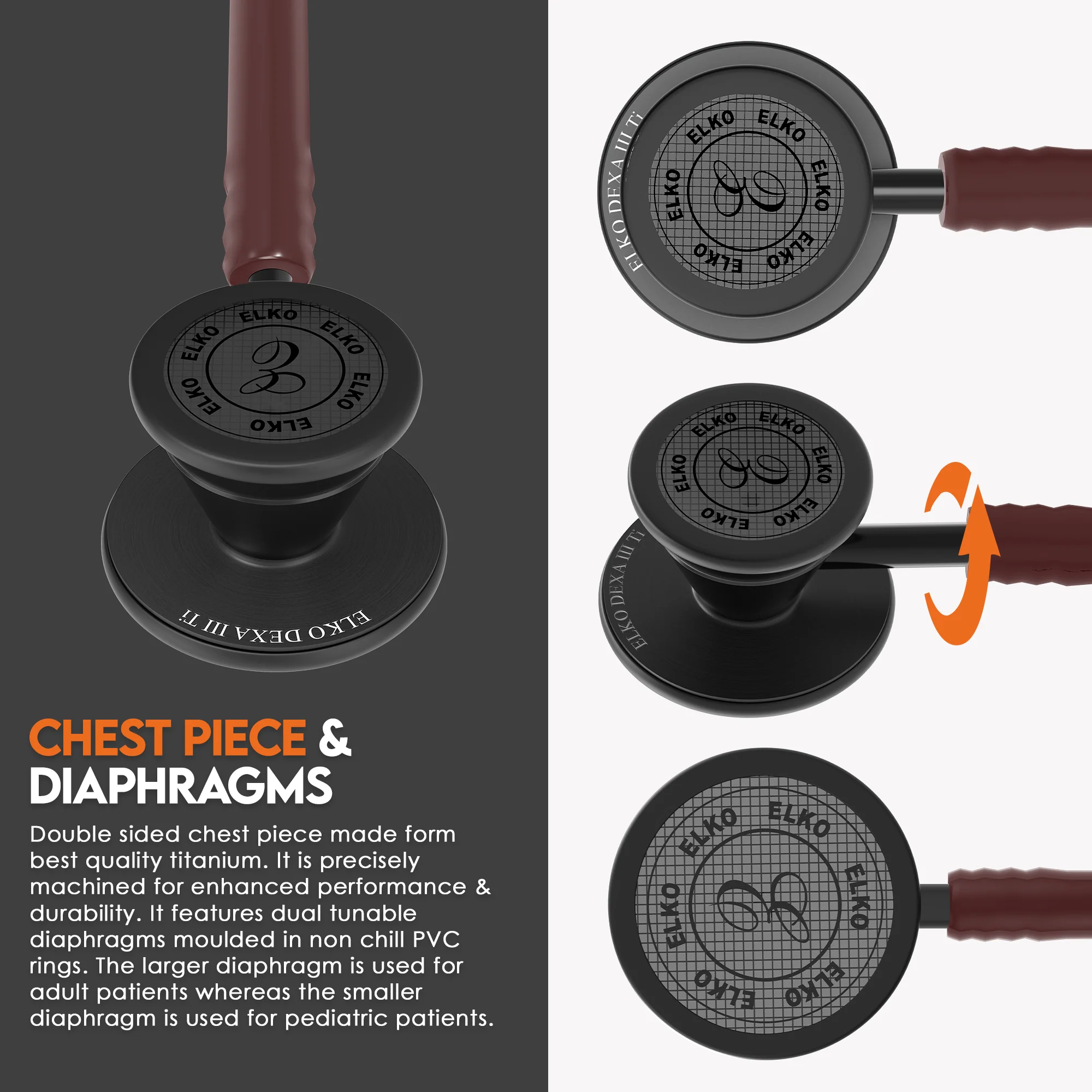 ELKO DEXA III Ti Titanium Stethoscope - Black Edition - Image 41