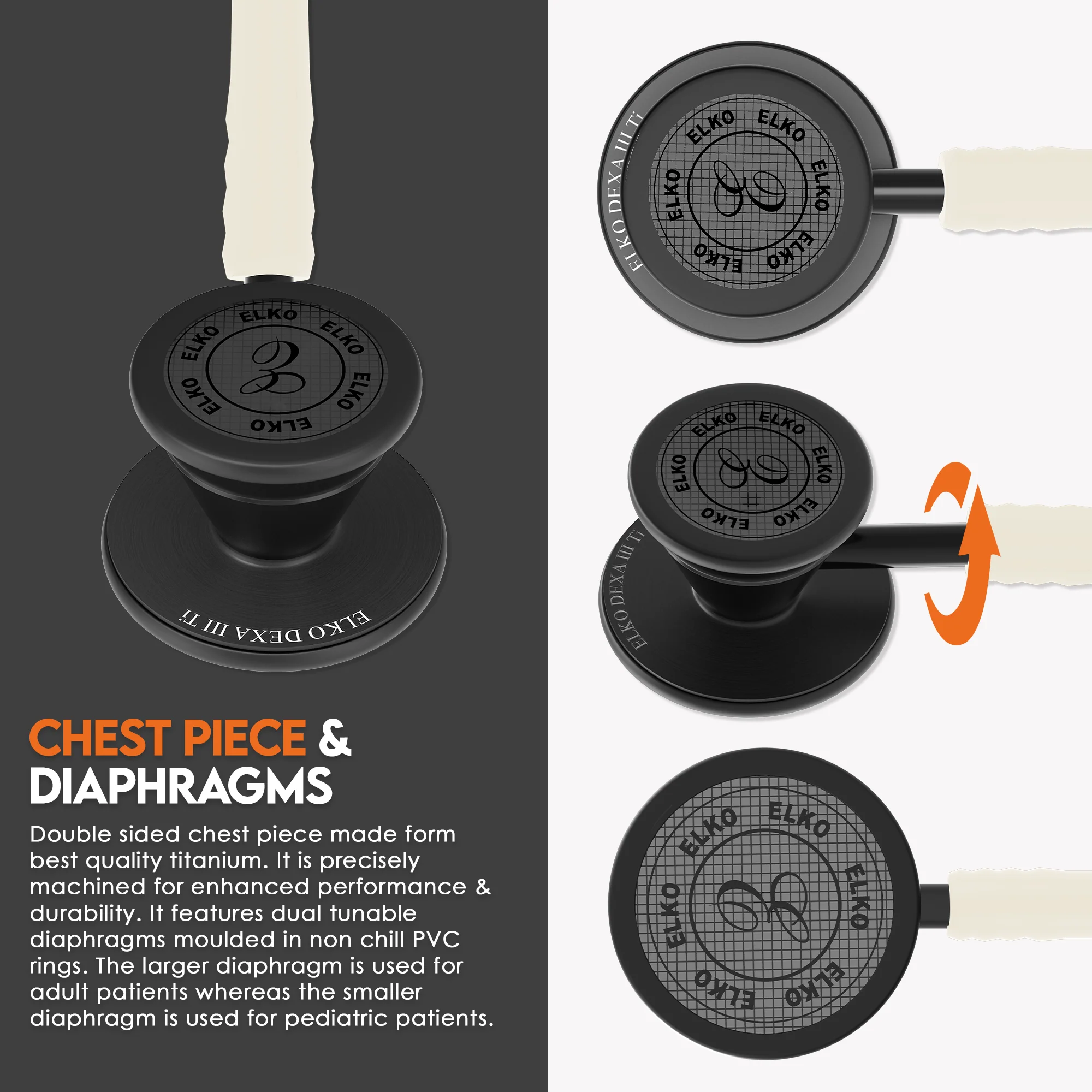 ELKO DEXA III Ti Titanium Stethoscope - Black Edition - Image 8