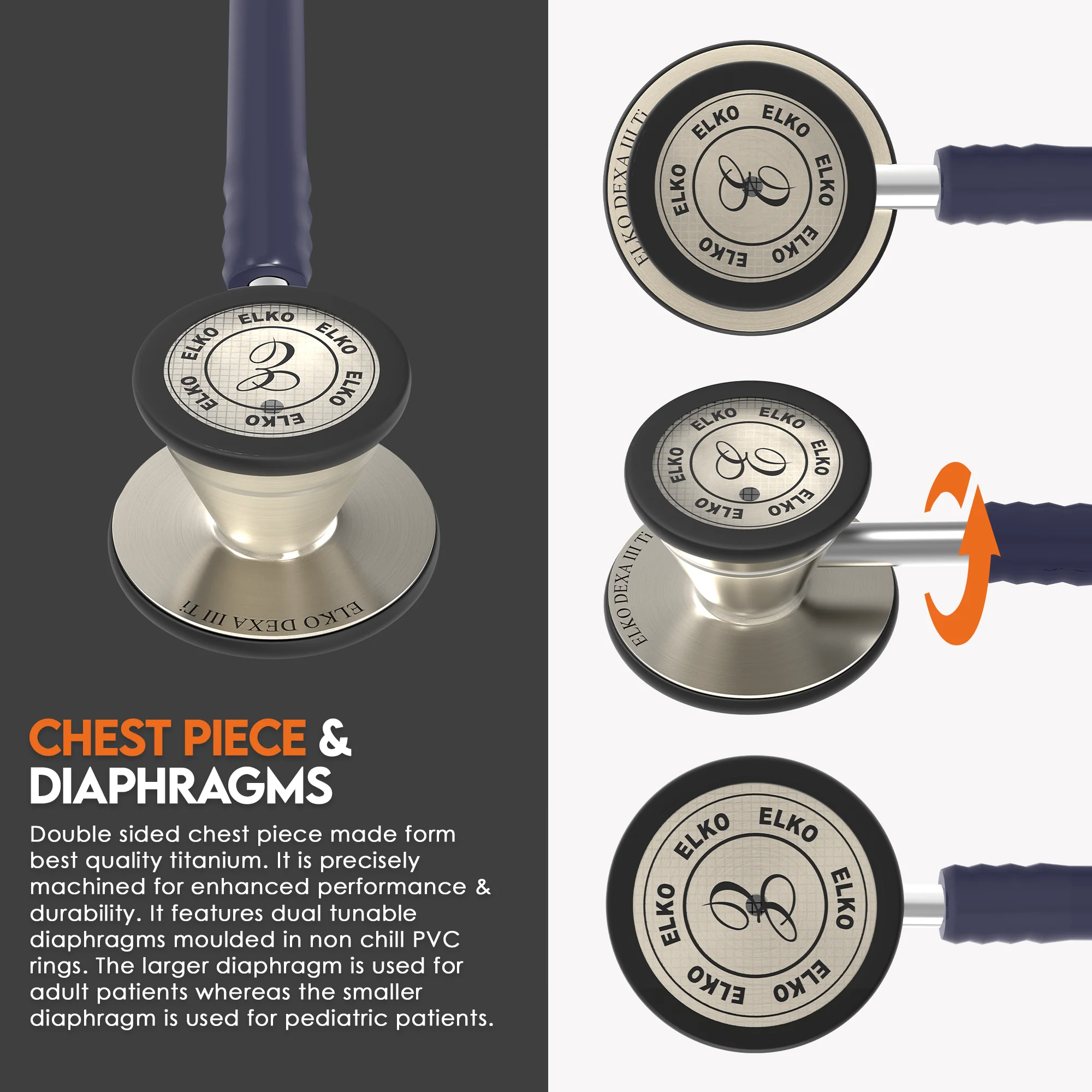 ELKO DEXA III Ti Titanium Stethoscope - Natural Titanium - Image 10