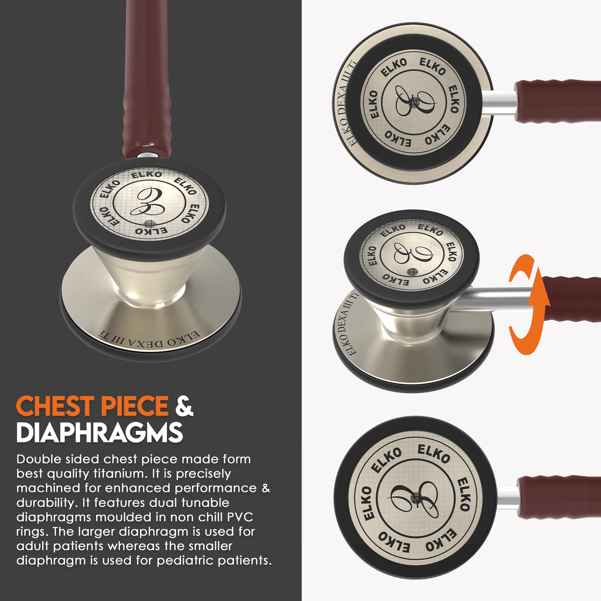 ELKO DEXA III Ti Titanium Stethoscope - Natural Titanium - Image 17