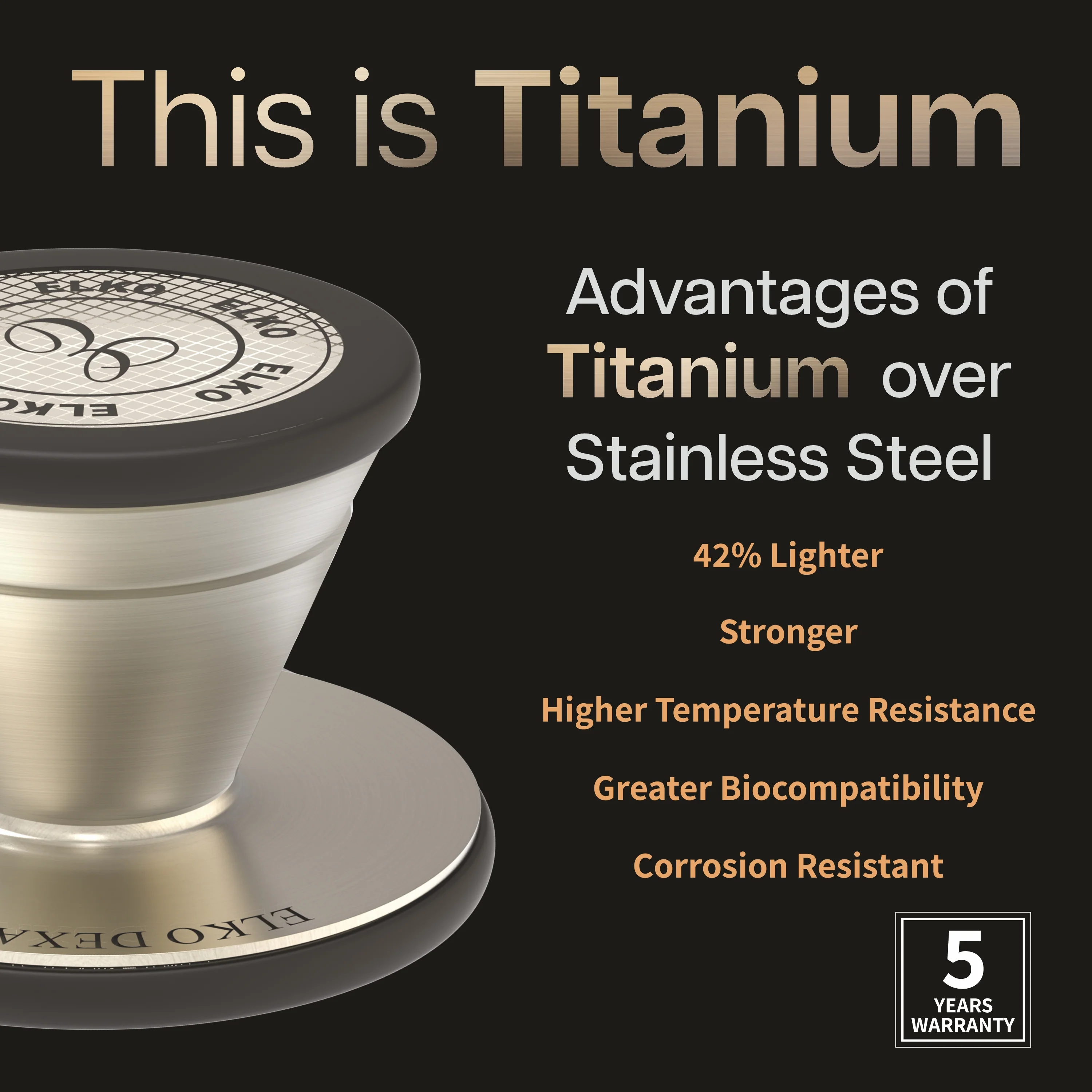 ELKO DEXA III Ti Titanium Stethoscope - Natural Titanium - Image 23