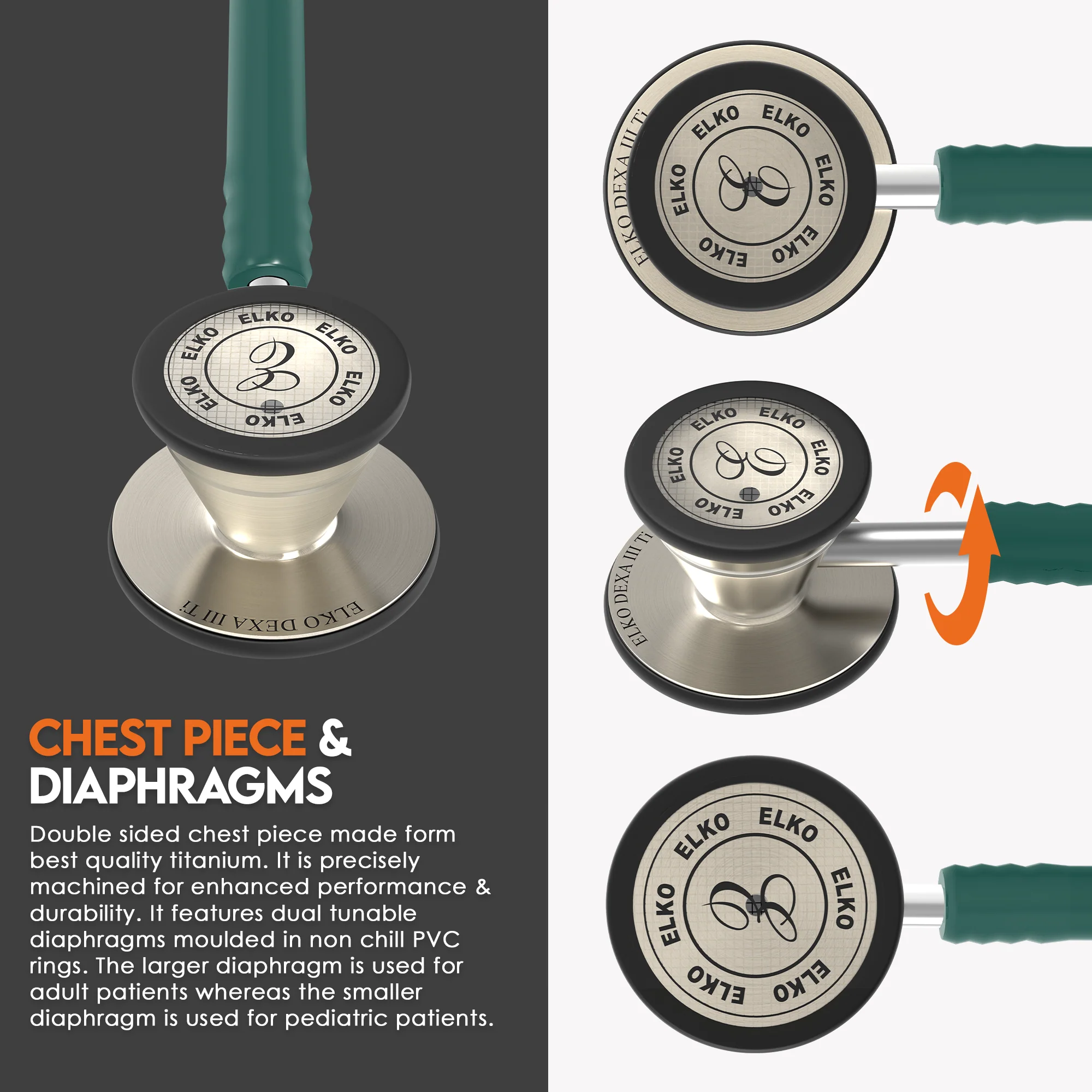 ELKO DEXA III Ti Titanium Stethoscope - Natural Titanium - Image 24