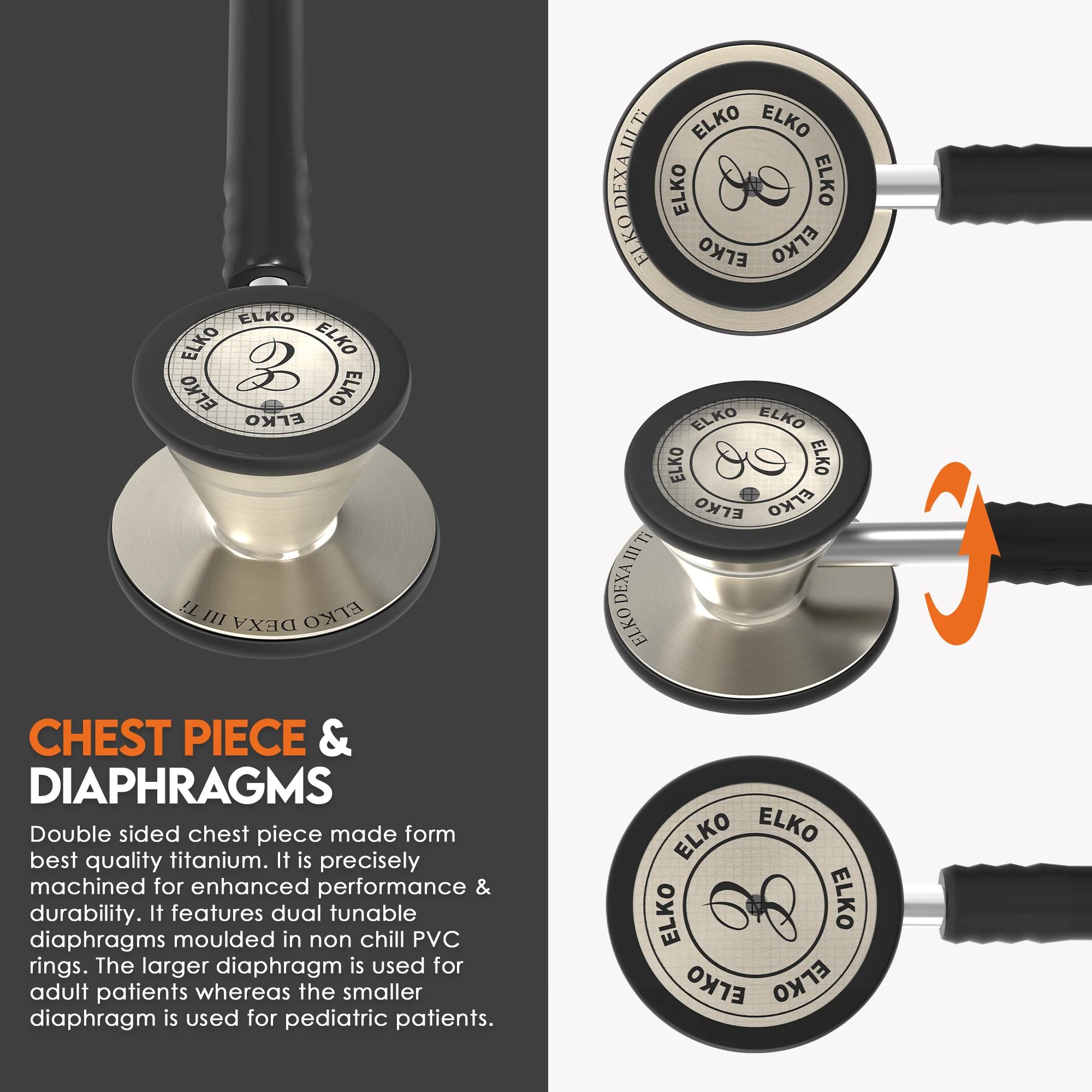 ELKO DEXA III Ti Titanium Stethoscope - Natural Titanium - Image 3