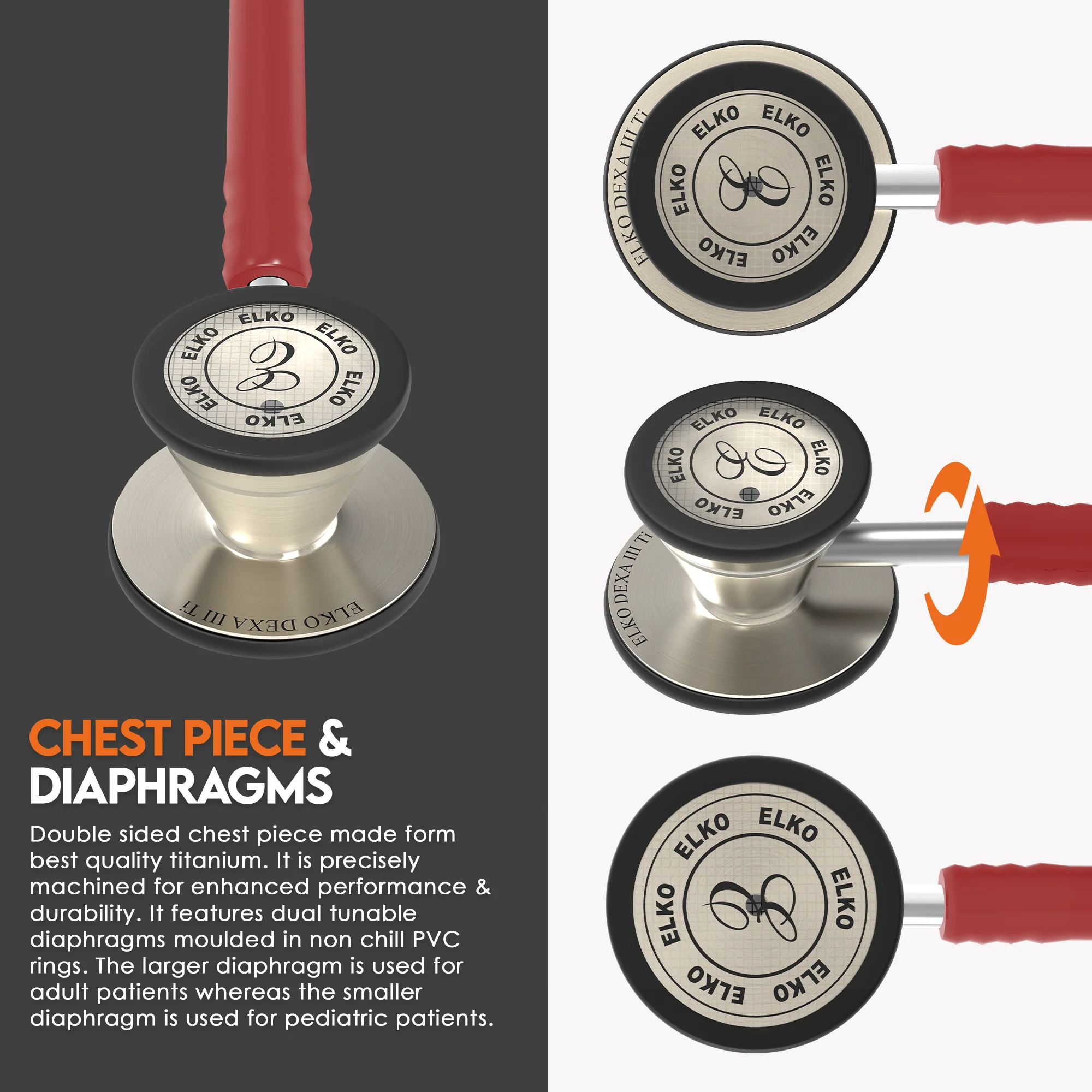 ELKO DEXA III Ti Titanium Stethoscope - Natural Titanium - Image 31