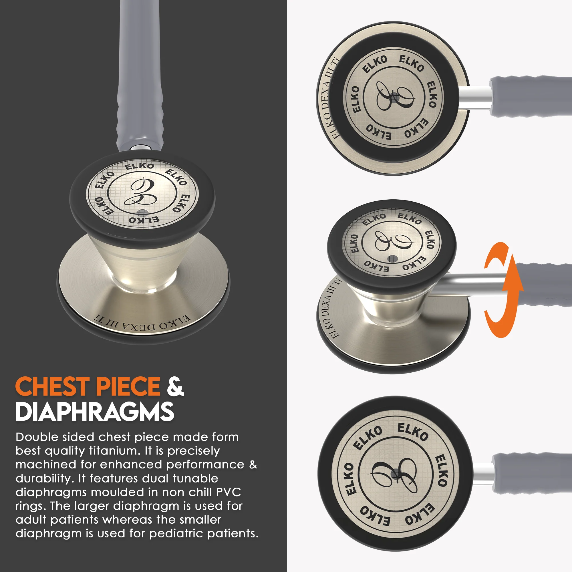 ELKO DEXA III Ti Titanium Stethoscope - Natural Titanium - Image 38