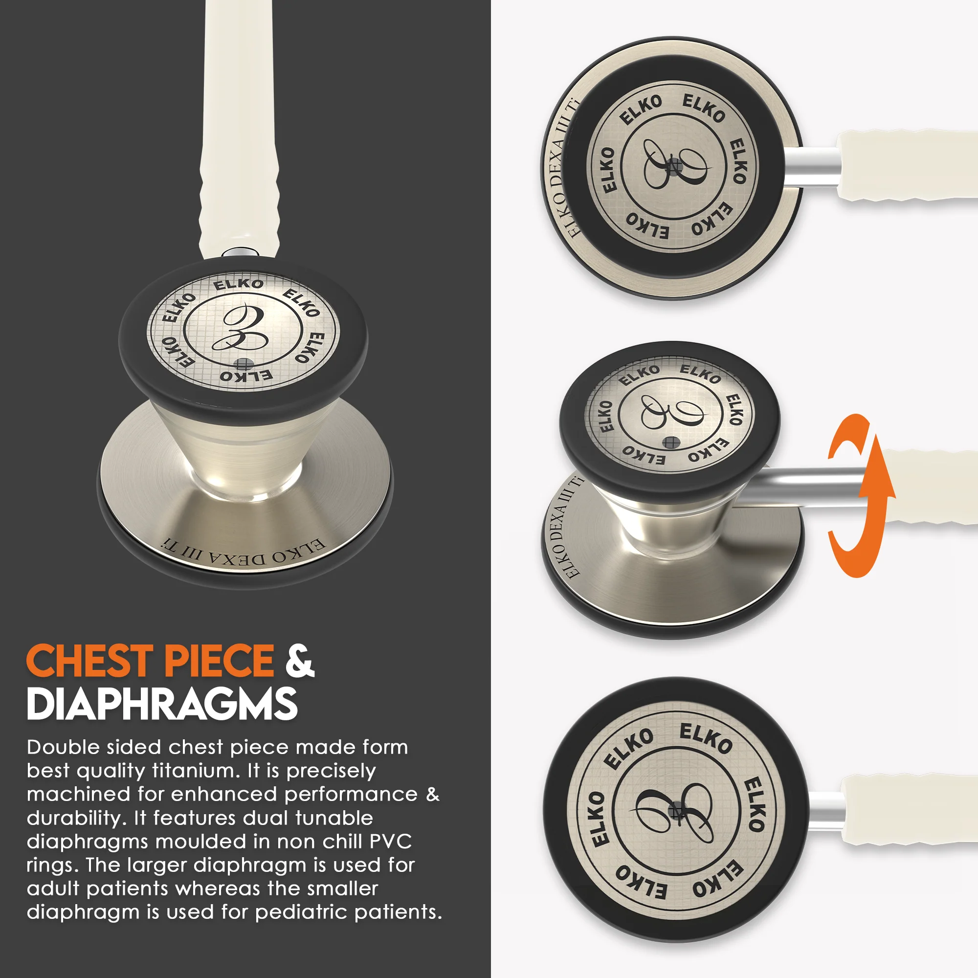 ELKO DEXA III Ti Titanium Stethoscope - Natural Titanium - Image 45