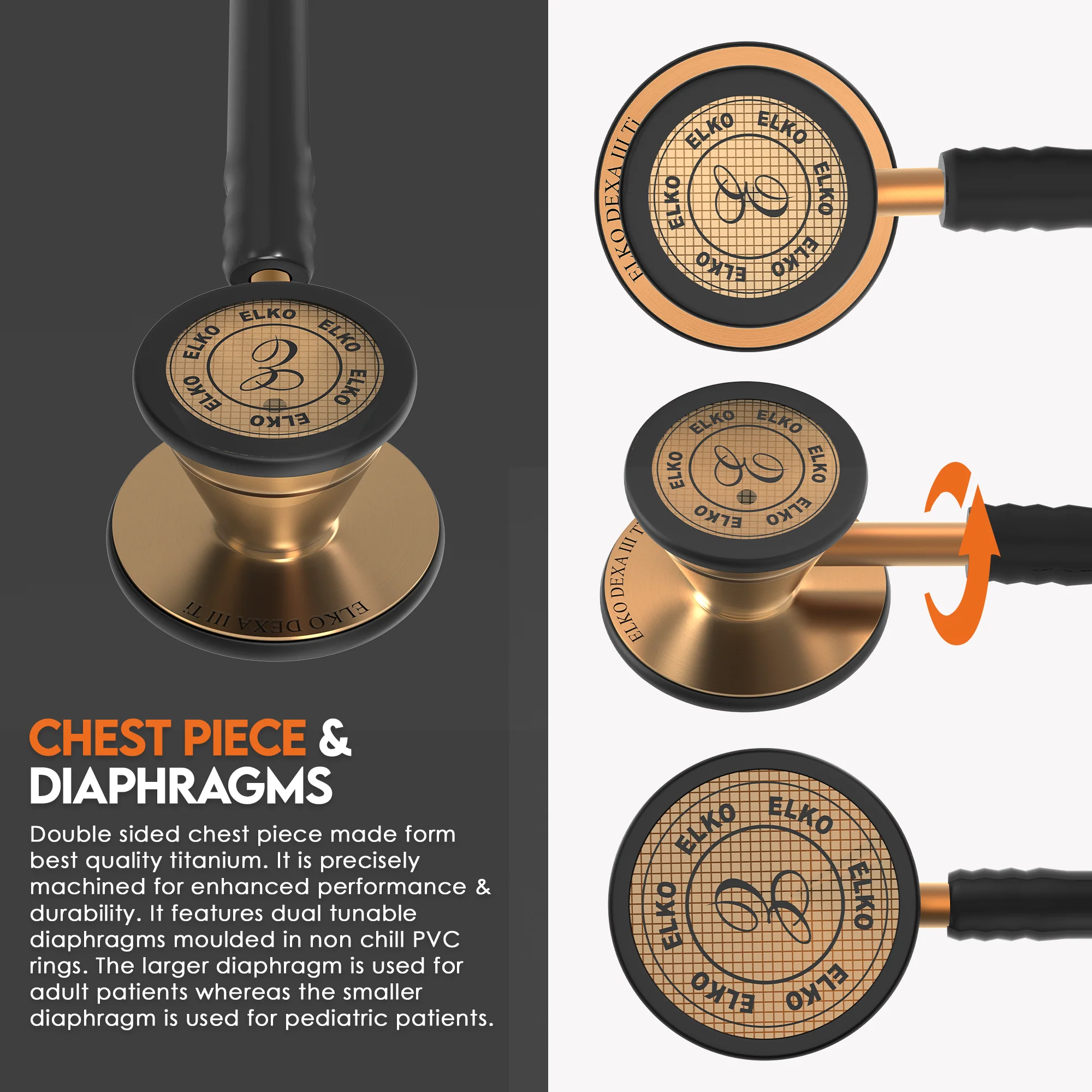 ELKO DEXA III Ti Titanium Stethoscope - Rose Gold - Image 10
