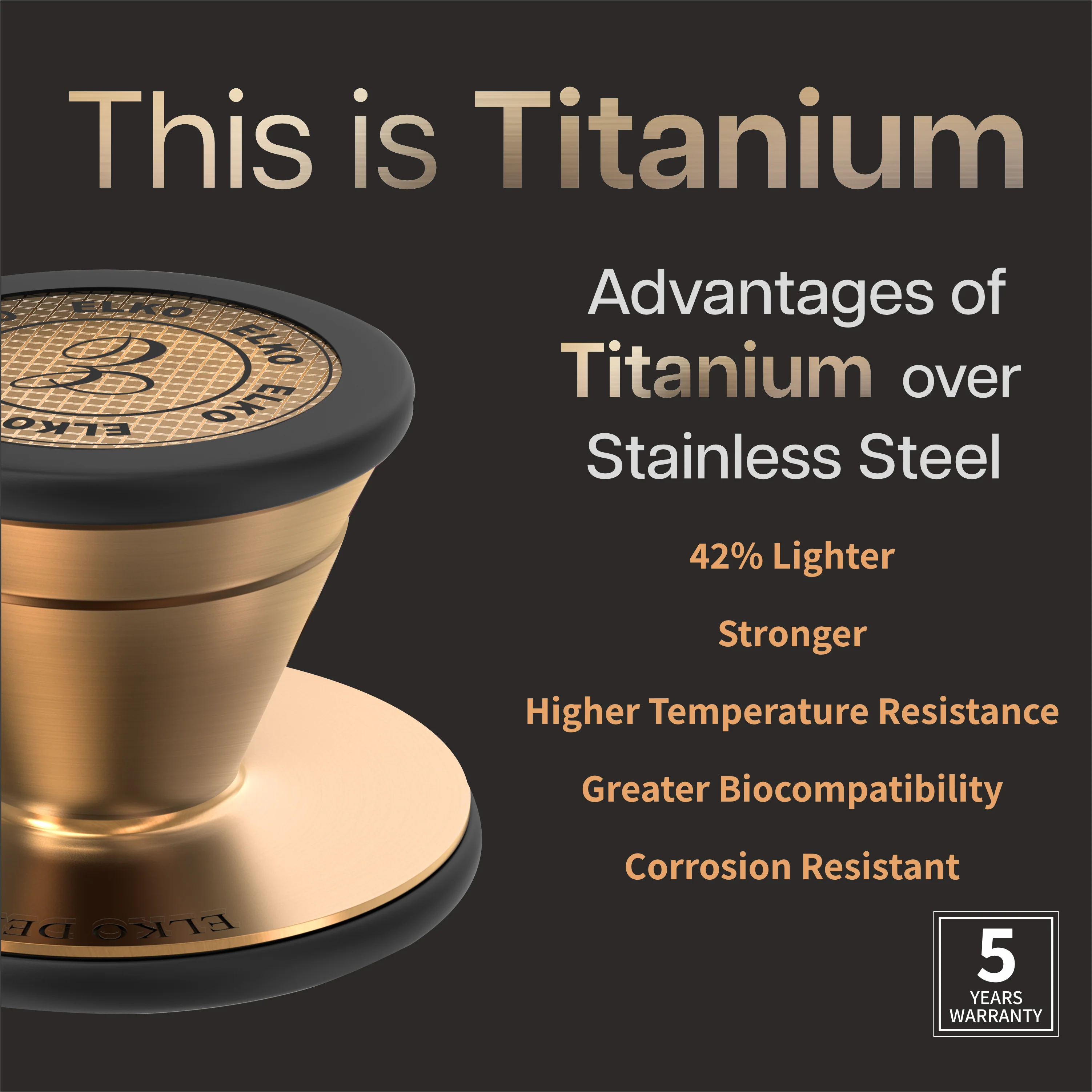 ELKO DEXA III Ti Titanium Stethoscope - Rose Gold - Image 16