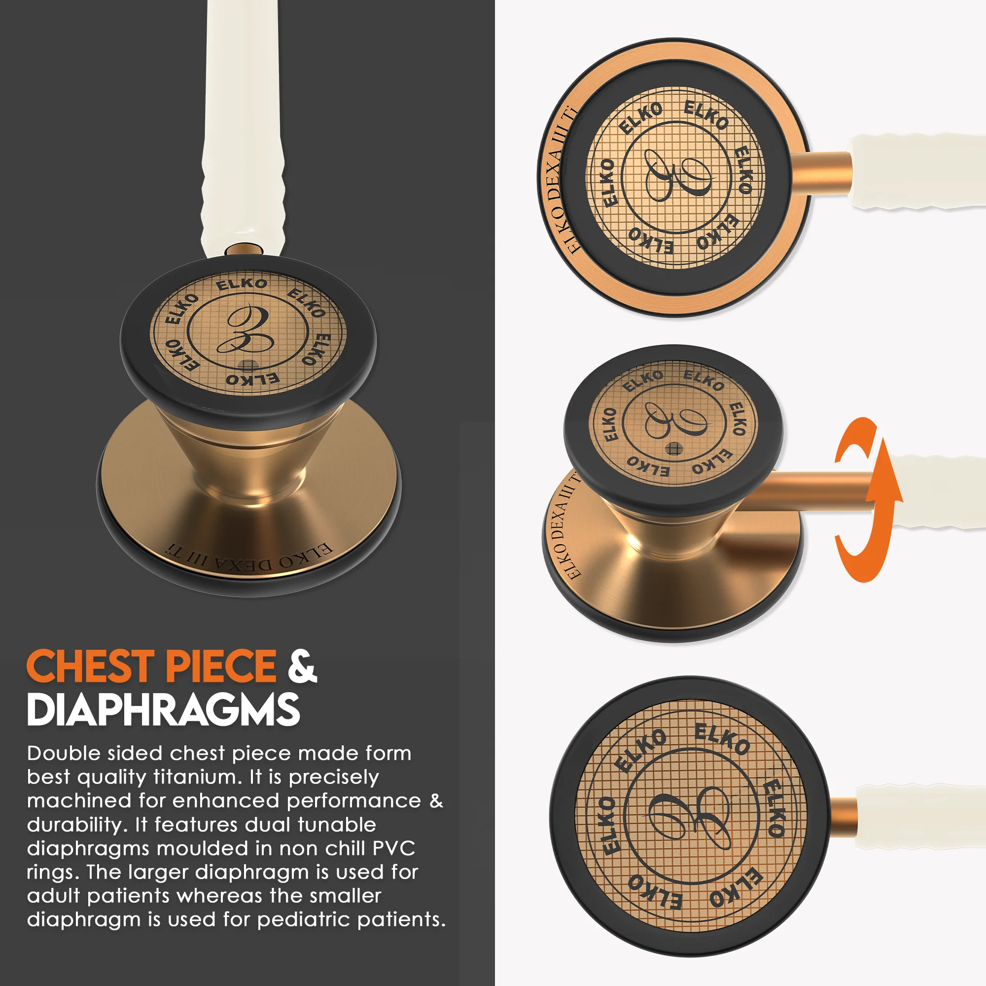 ELKO DEXA III Ti Titanium Stethoscope - Rose Gold - Image 17