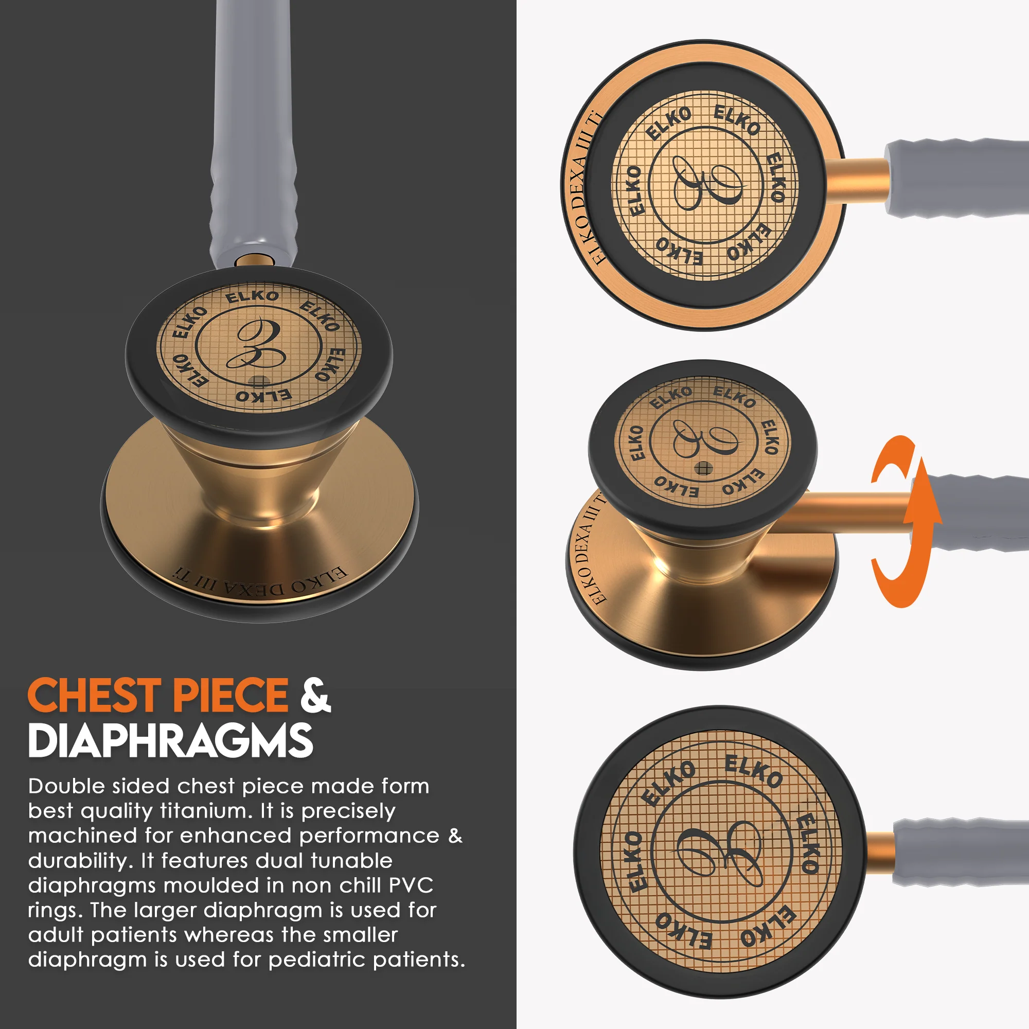 ELKO DEXA III Ti Titanium Stethoscope - Rose Gold - Image 31