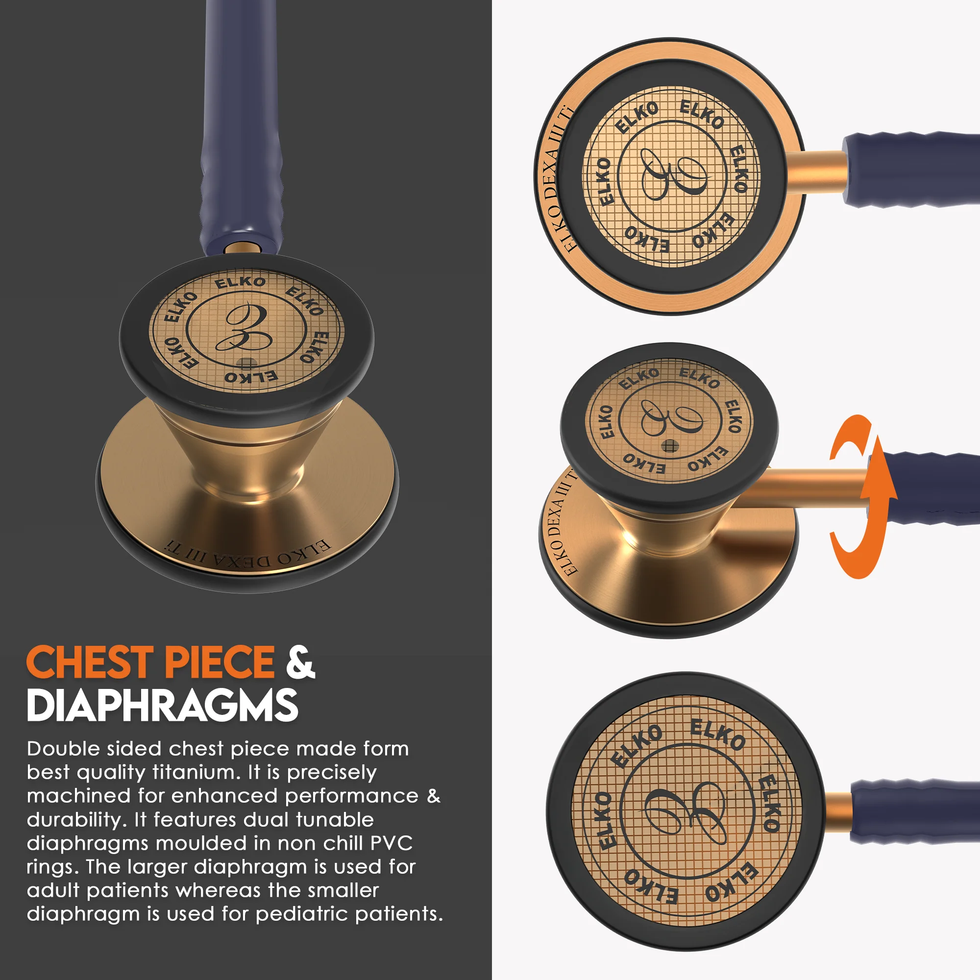 ELKO DEXA III Ti Titanium Stethoscope - Rose Gold - Image 38