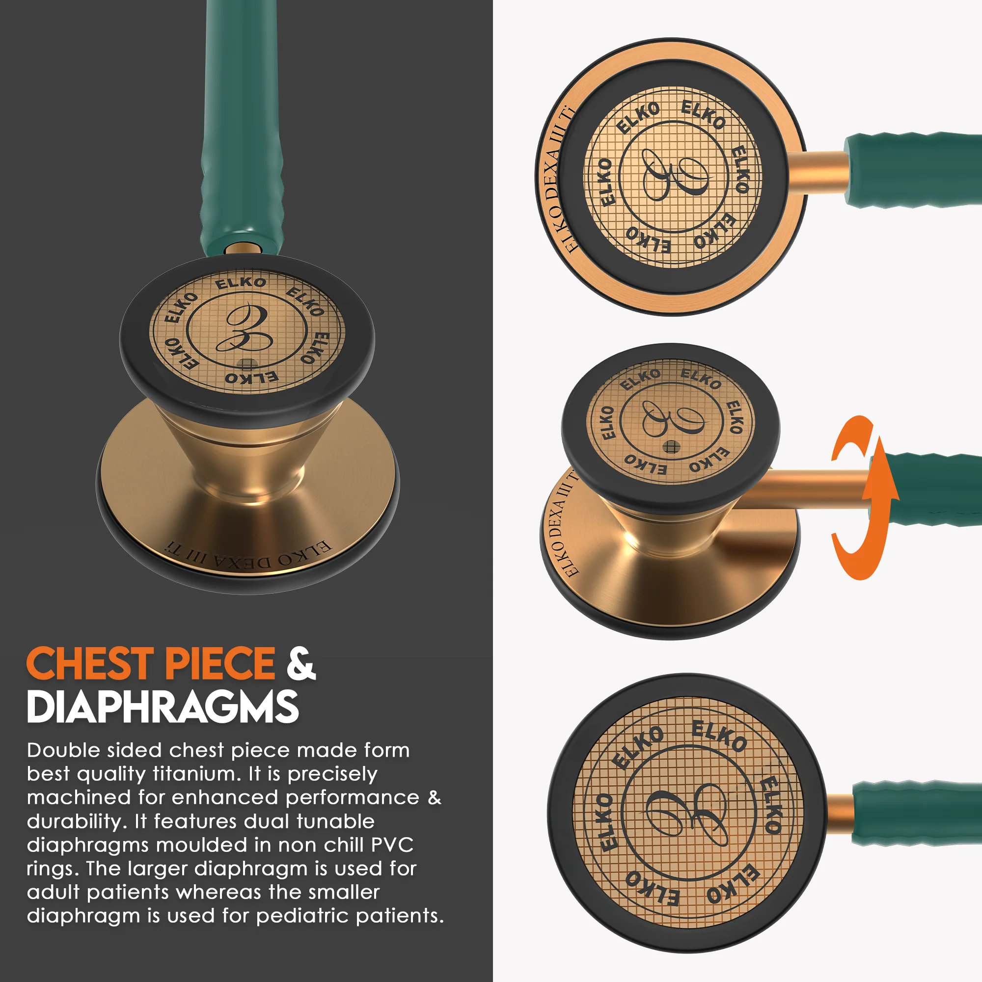 ELKO DEXA III Ti Titanium Stethoscope - Rose Gold - Image 45