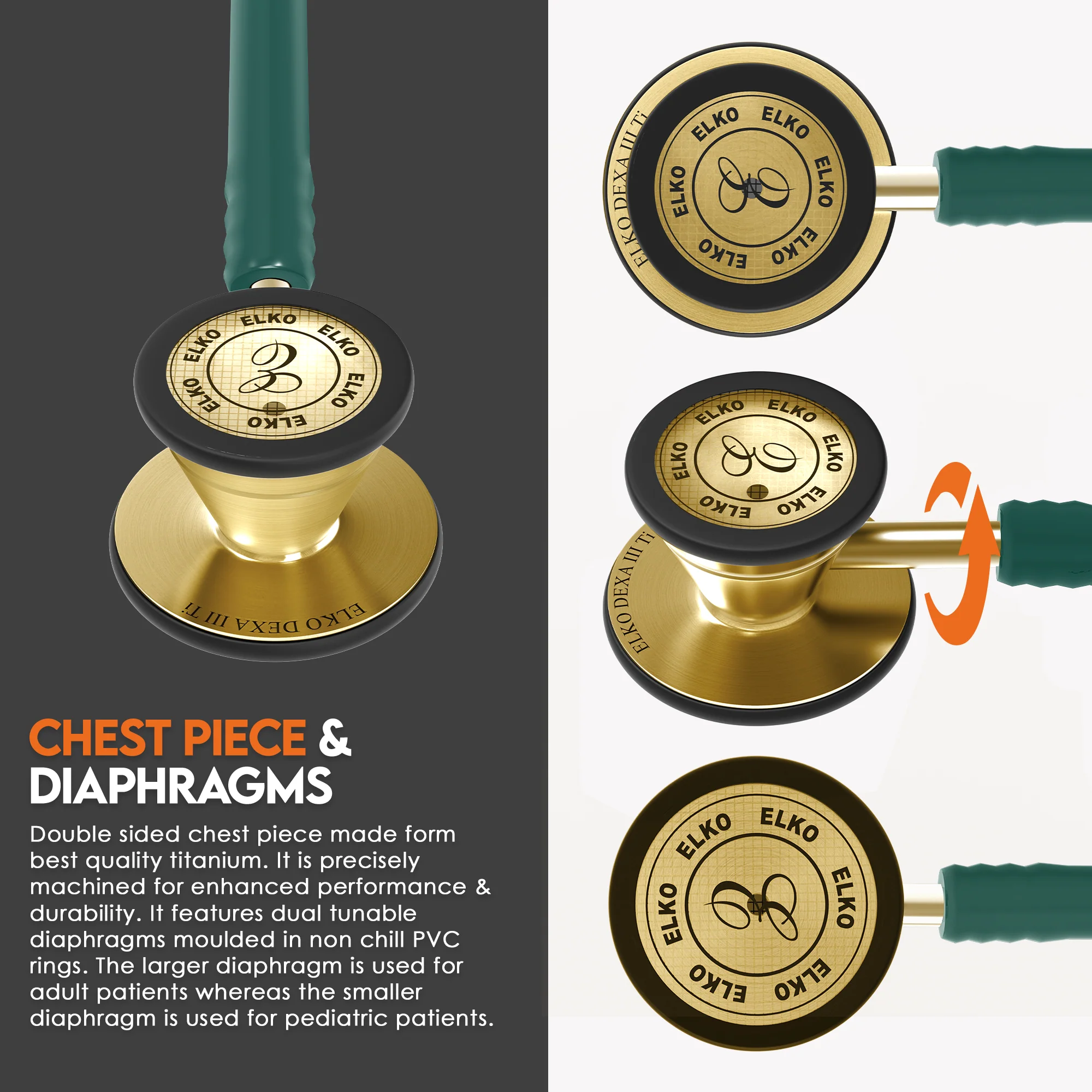 ELKO DEXA III Ti Titanium Stethoscopes- Gold Edition - Image 19