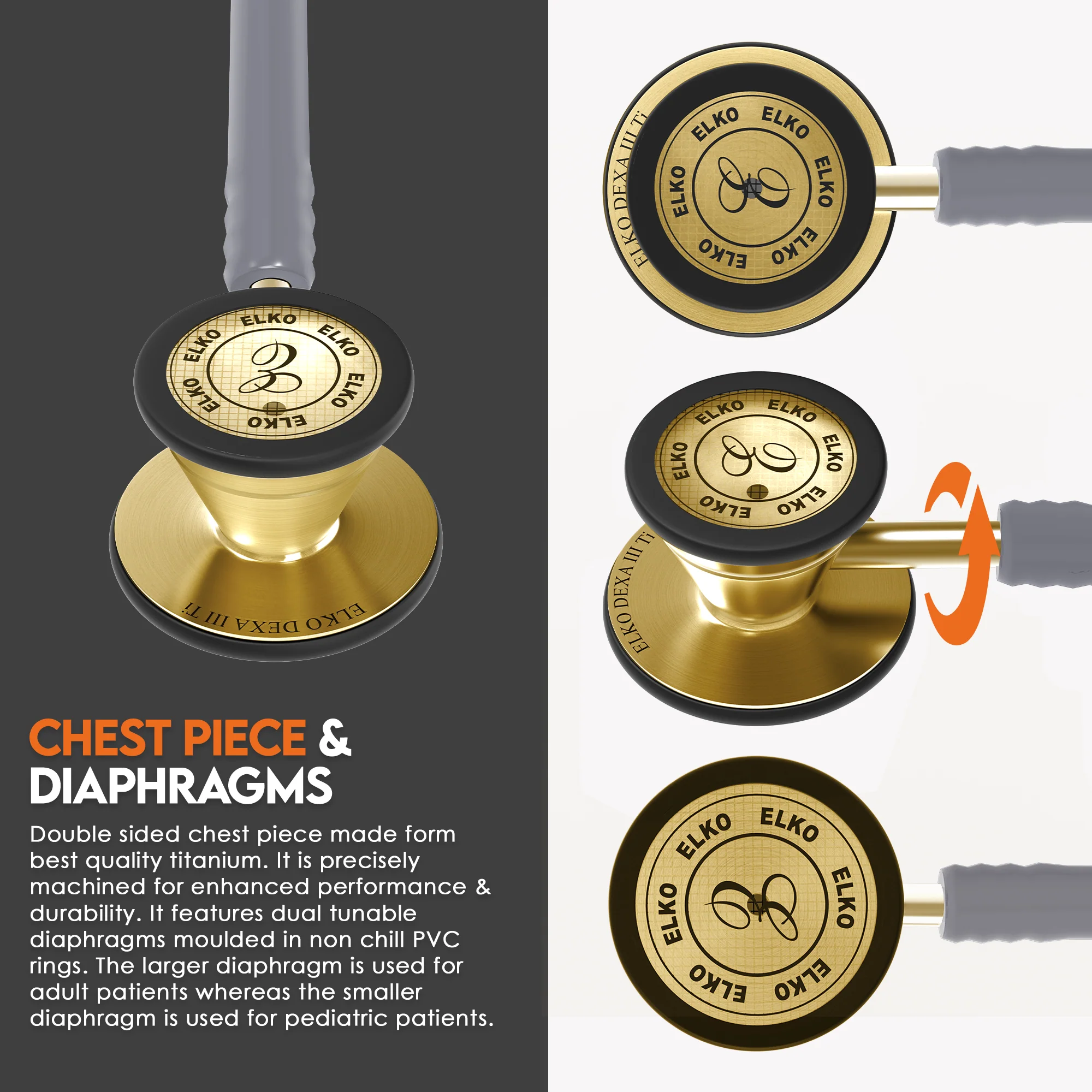 ELKO DEXA III Ti Titanium Stethoscopes- Gold Edition - Image 27