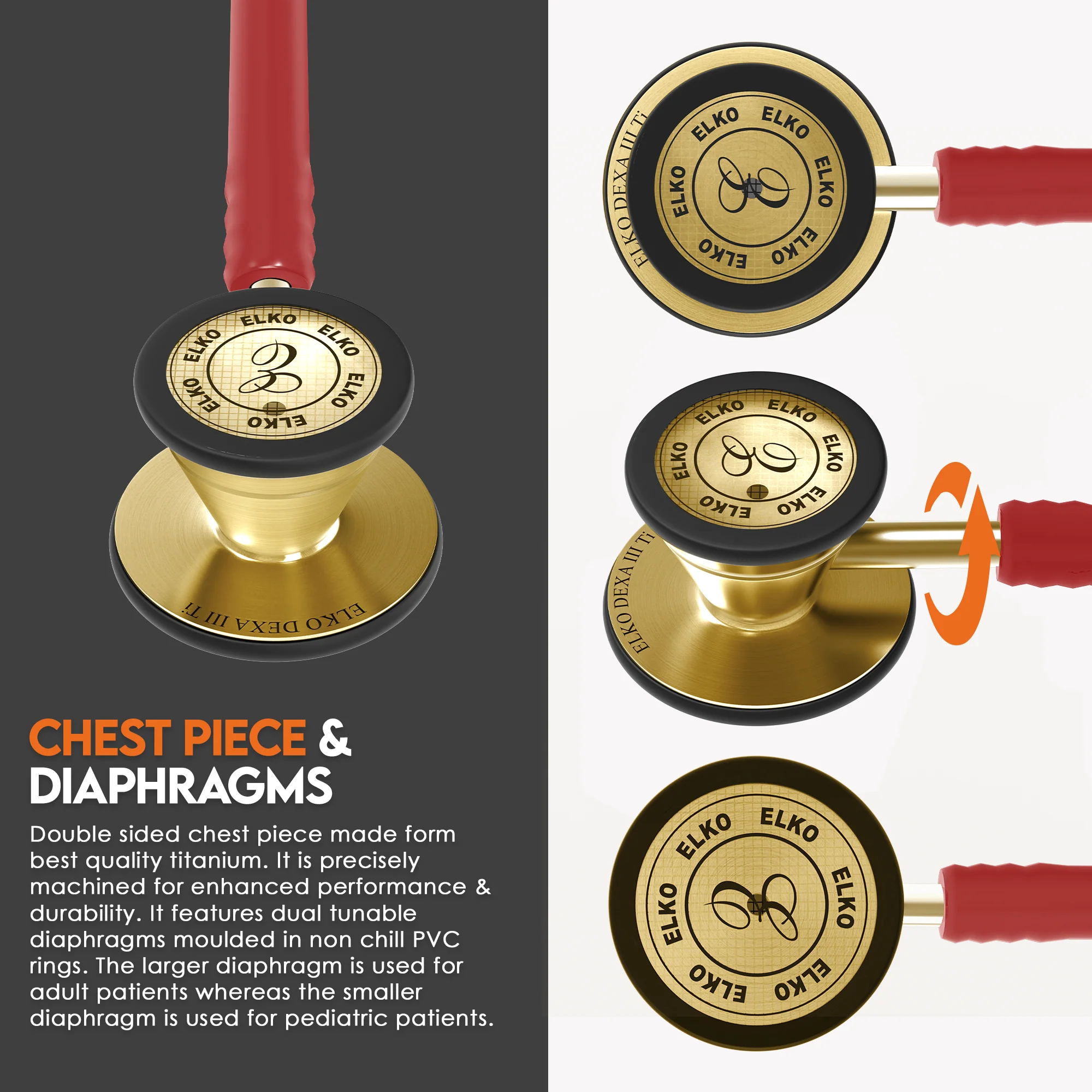 ELKO DEXA III Ti Titanium Stethoscopes- Gold Edition - Image 35