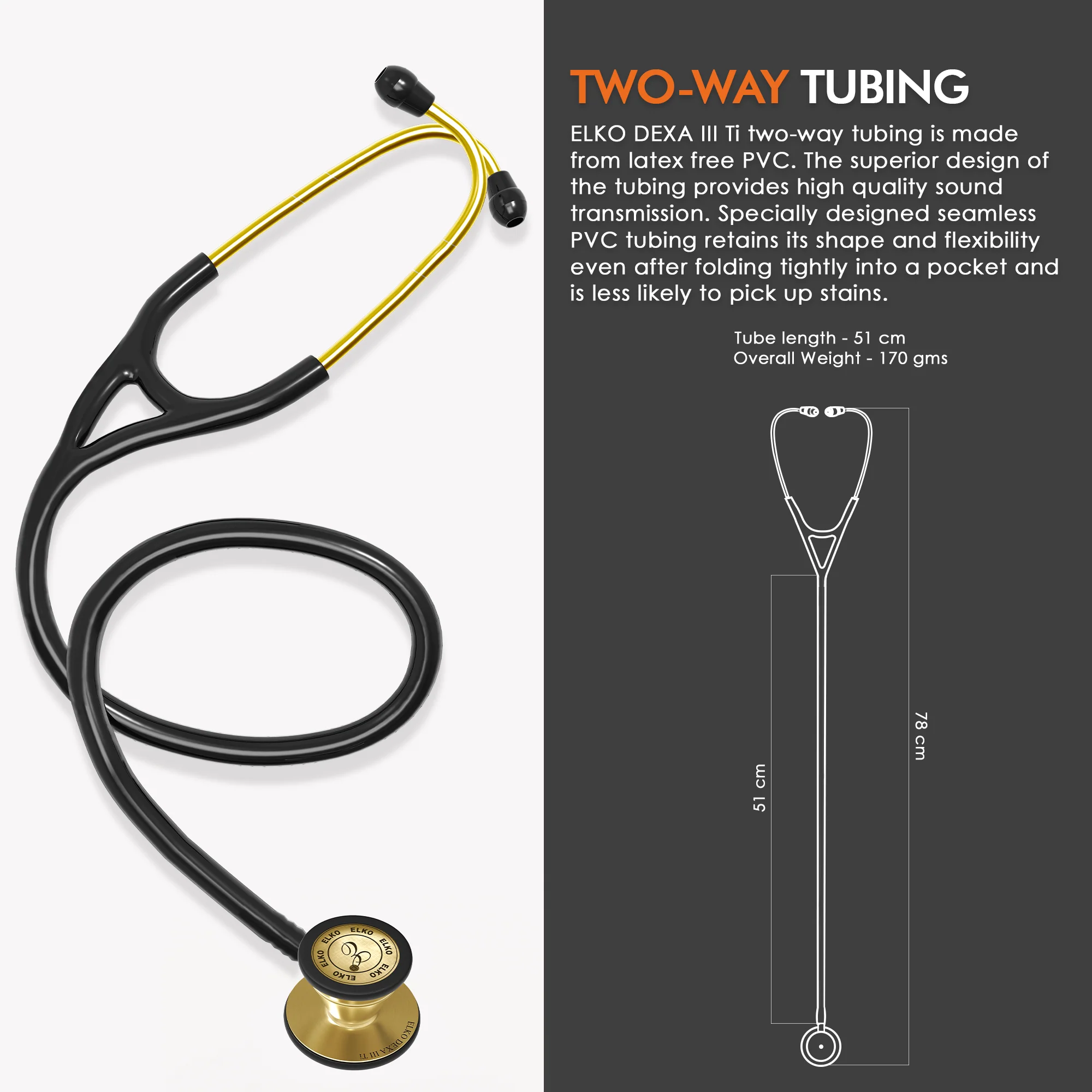 ELKO DEXA III Ti Titanium Stethoscopes- Gold Edition - Image 4