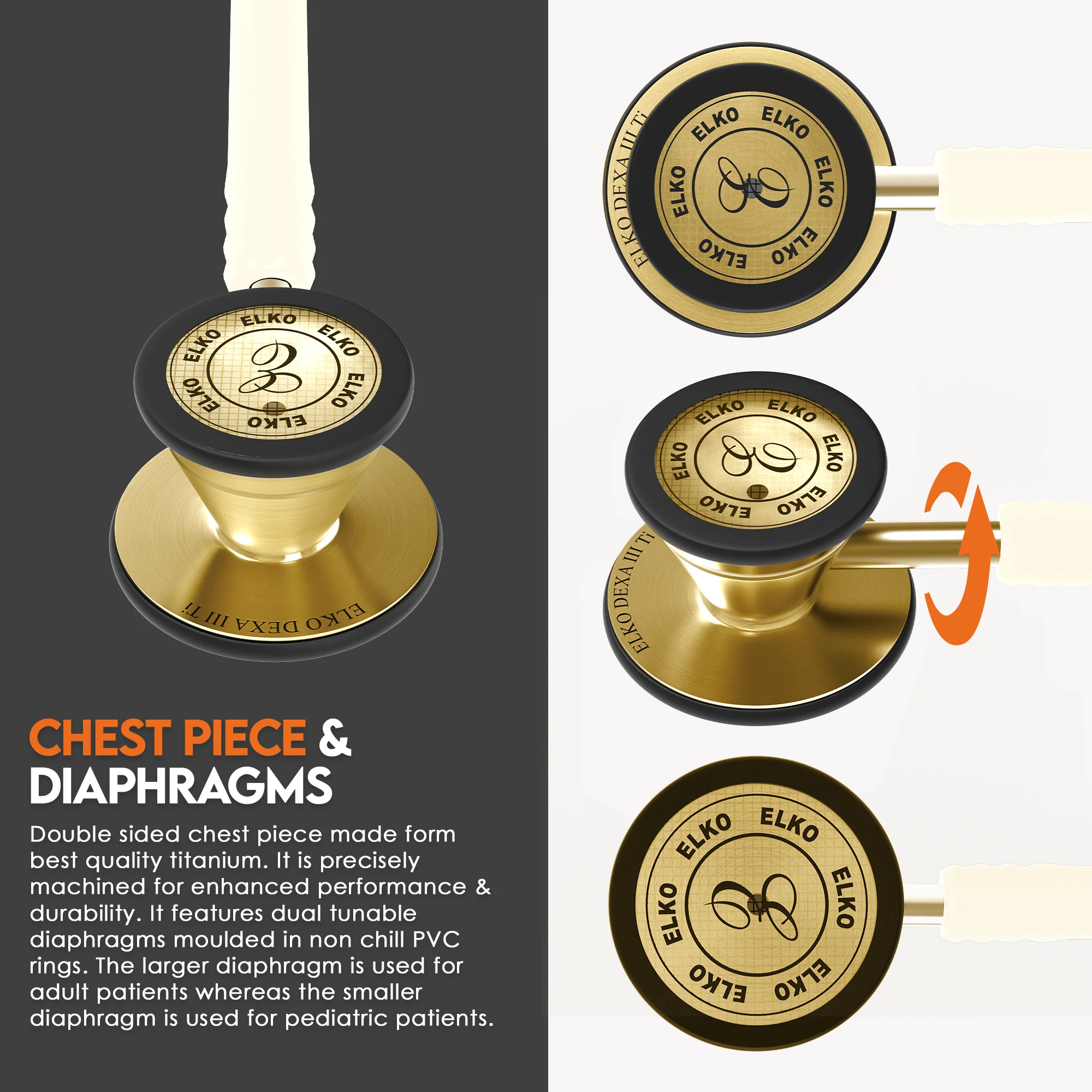 ELKO DEXA III Ti Titanium Stethoscopes- Gold Edition - Image 43