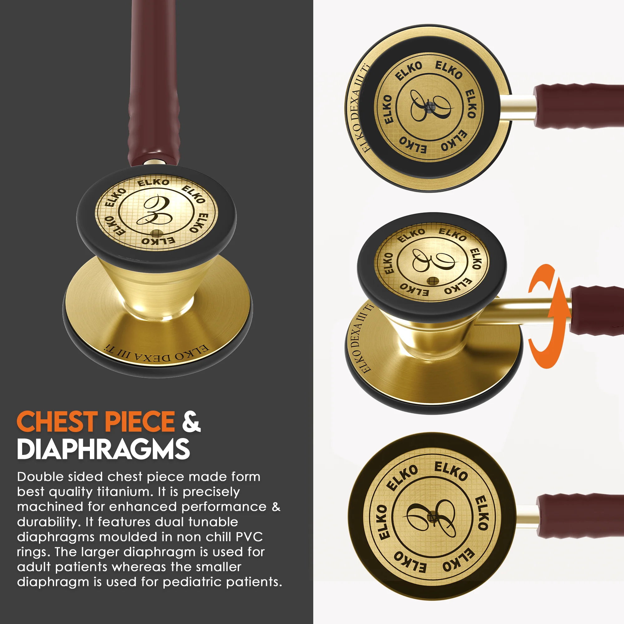 ELKO DEXA III Ti Titanium Stethoscopes- Gold Edition - Image 51