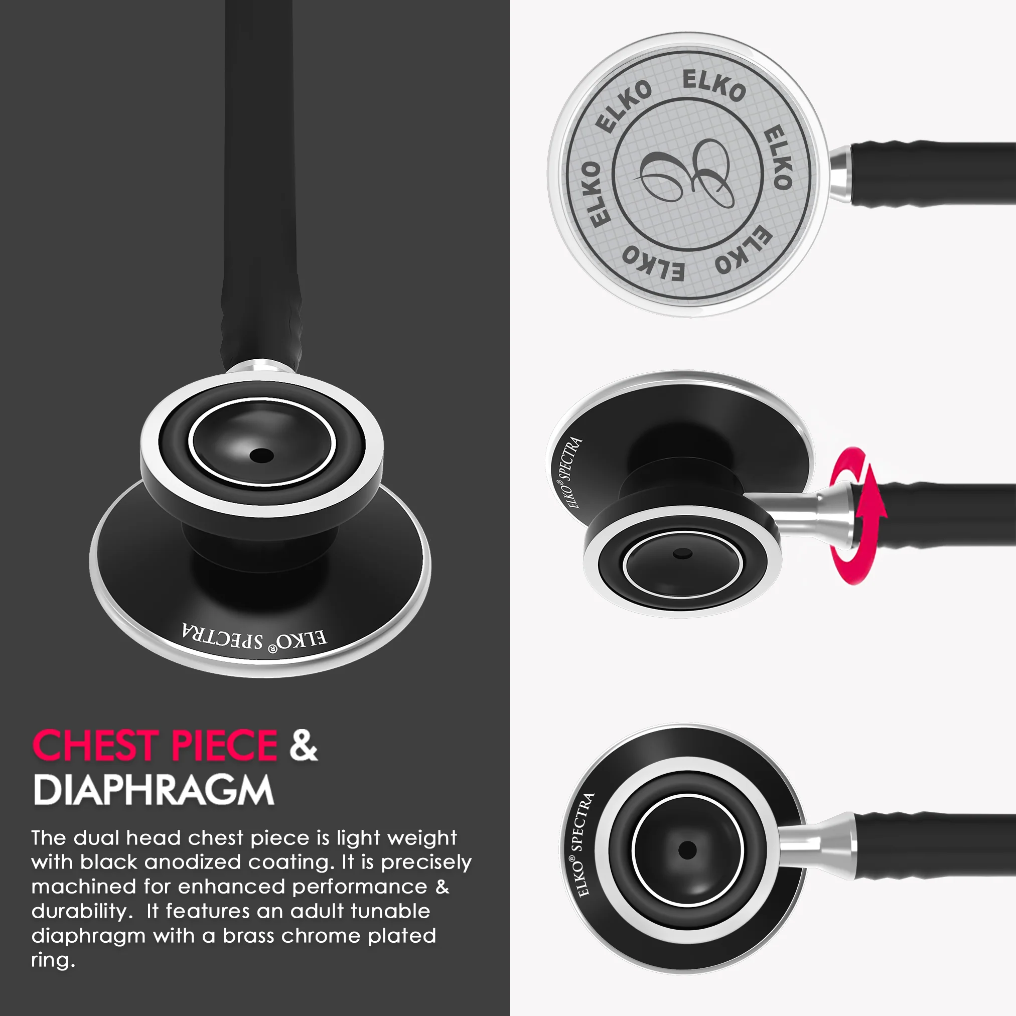 ELKO SPECTRA Aluminium Head Stethoscope-Black Edition - Image 4