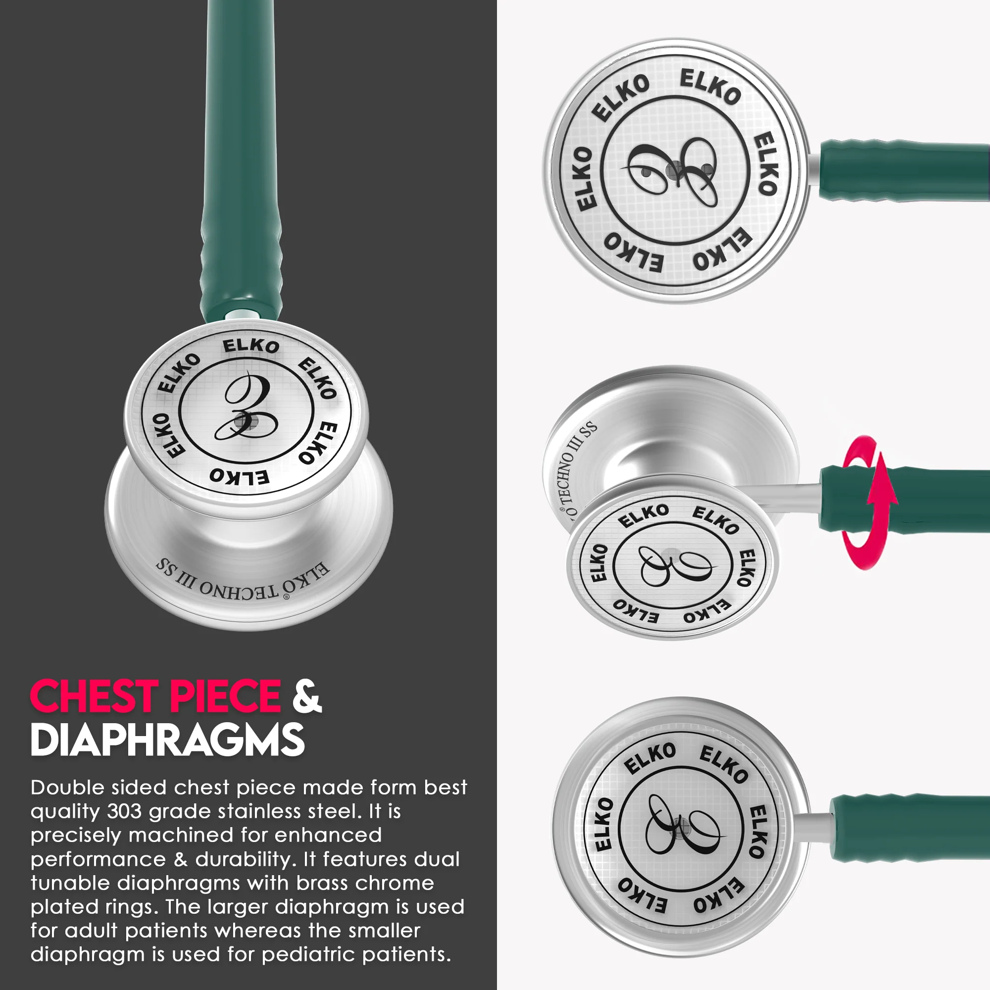 ELKO TECHNO III SS Stainless Steel Stethoscope - Image 23