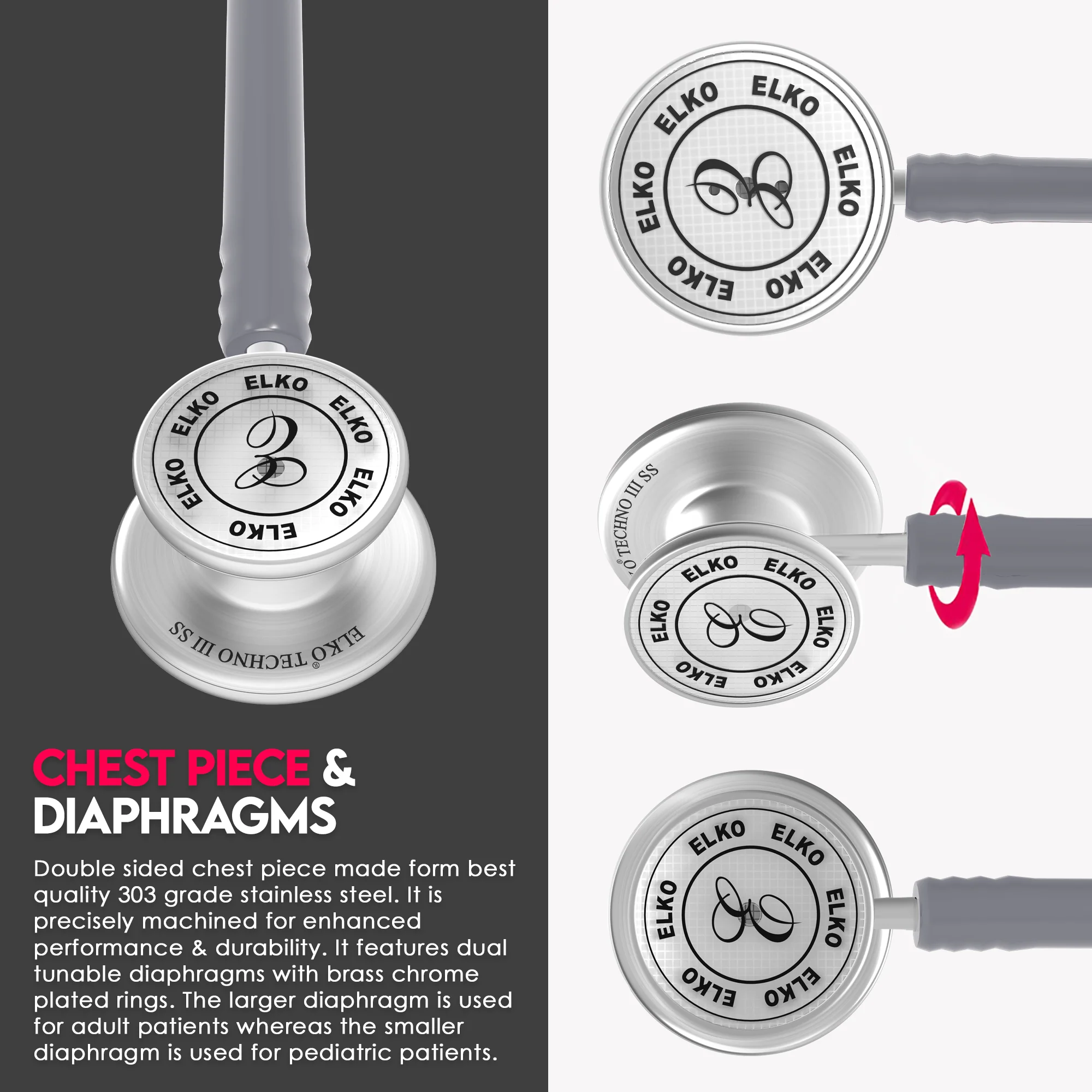 ELKO TECHNO III SS Stainless Steel Stethoscope - Image 29