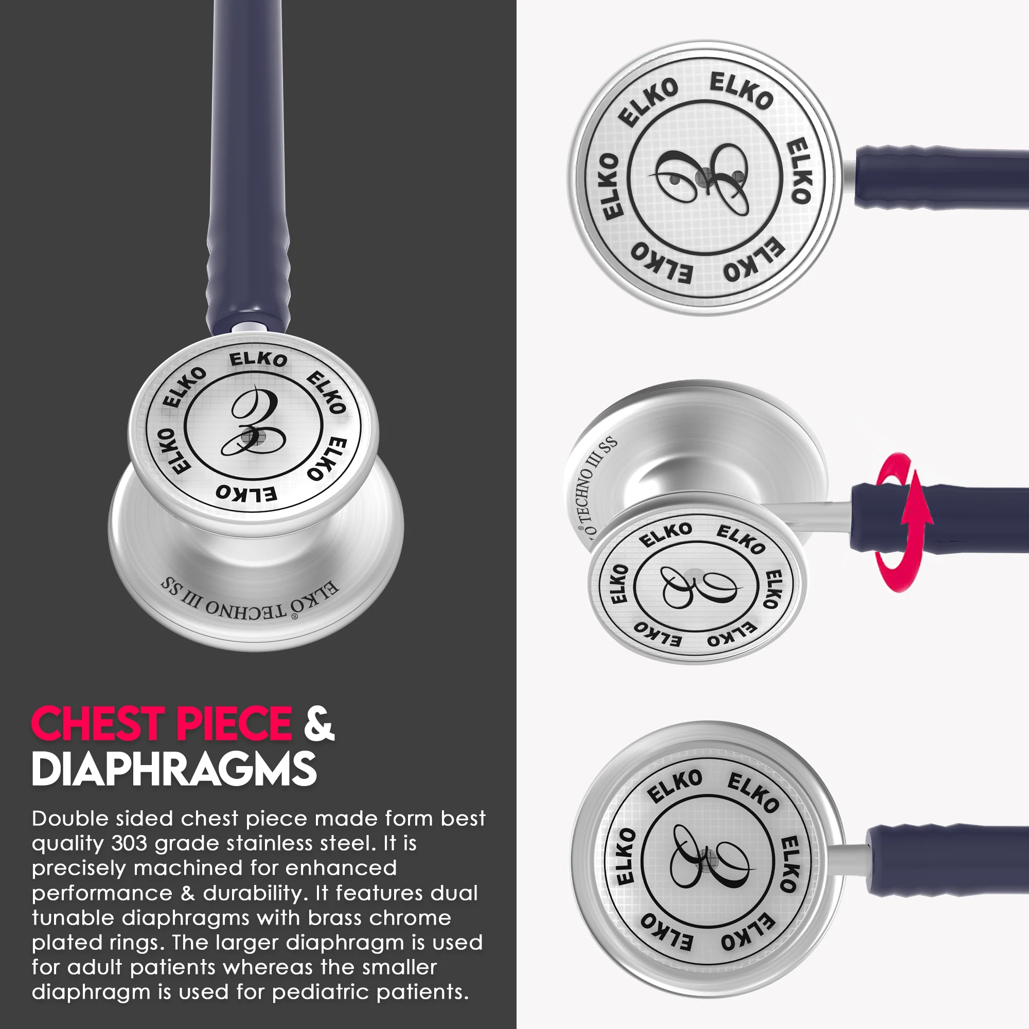 ELKO TECHNO III SS Stainless Steel Stethoscope - Image 5